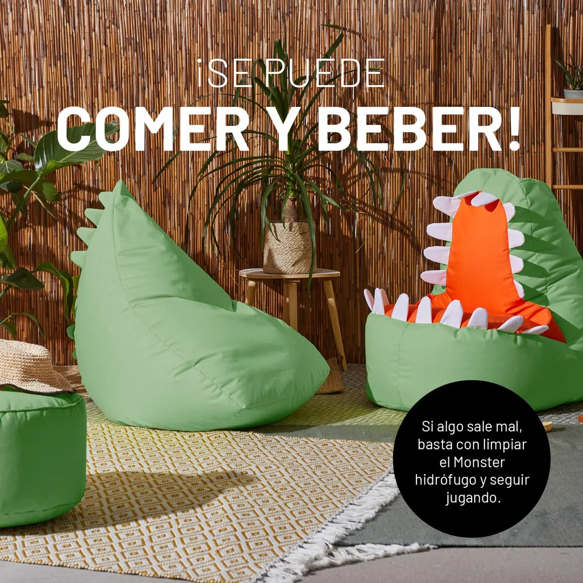 Lumaland Puf infantil Monster | Puf Animal Familia | Bolsa impermeable | Fácil cuidado | 80 x 80 x 70 cm, 2,9 kg [amarillo]