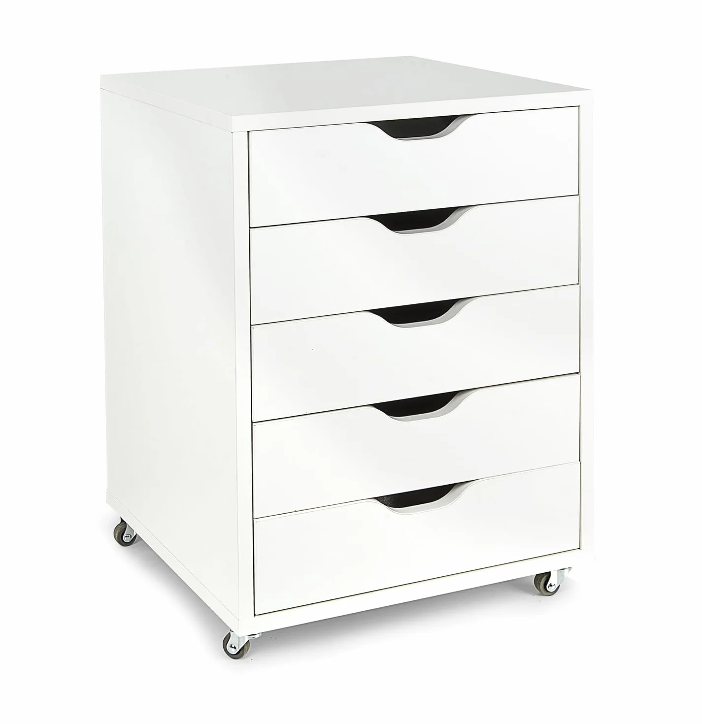 leomark Cajonera movil con Ruedas 5 cajones Mueble Oficina Escritorio almacenaje Documentos Accesorios Organizador despacho Estudio casa Robusto practico MDF Blanco Altura 64 cm Compacto Moderno