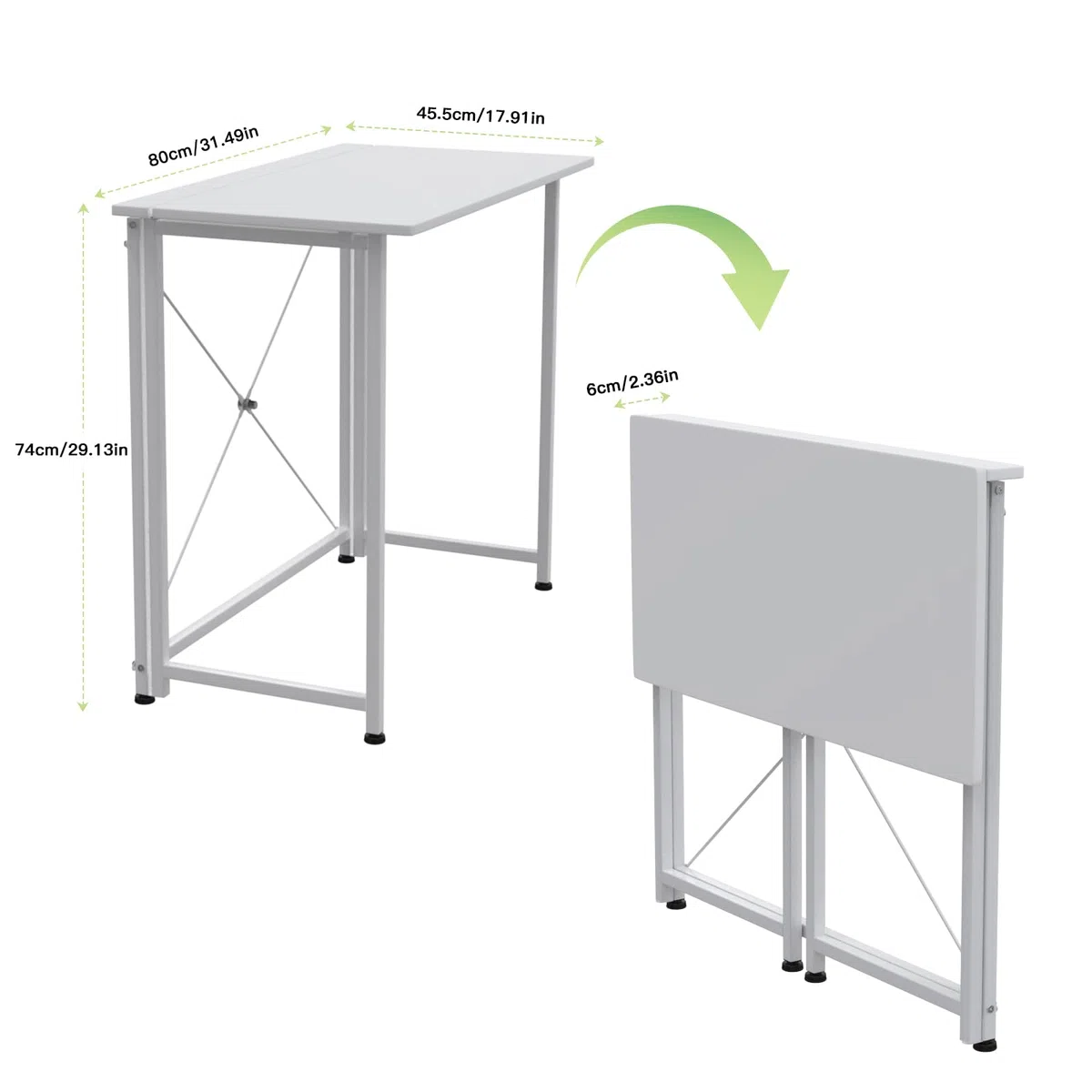 Mesa Plegable Portatil Escritorio Blanco Mesa Escritorio Ordenador de Oficina Mesas Plegables Cocina Mesa Abatible de Madera y Acero Mesa de Trabajo 80x45.5x74 cm Mesa de Estudio Puesto de Trabajo