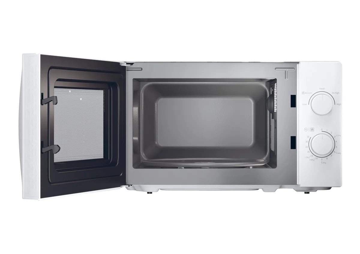 Candy Idea CMW20SMW Microondas, 20L, 700W-1050W,5 Niveles de Potencia, Panel de Control Mecánico, Alerta Acústica Finalización, Plato 25,5CM, Descongelación, Apertura Izquierda, Blanco