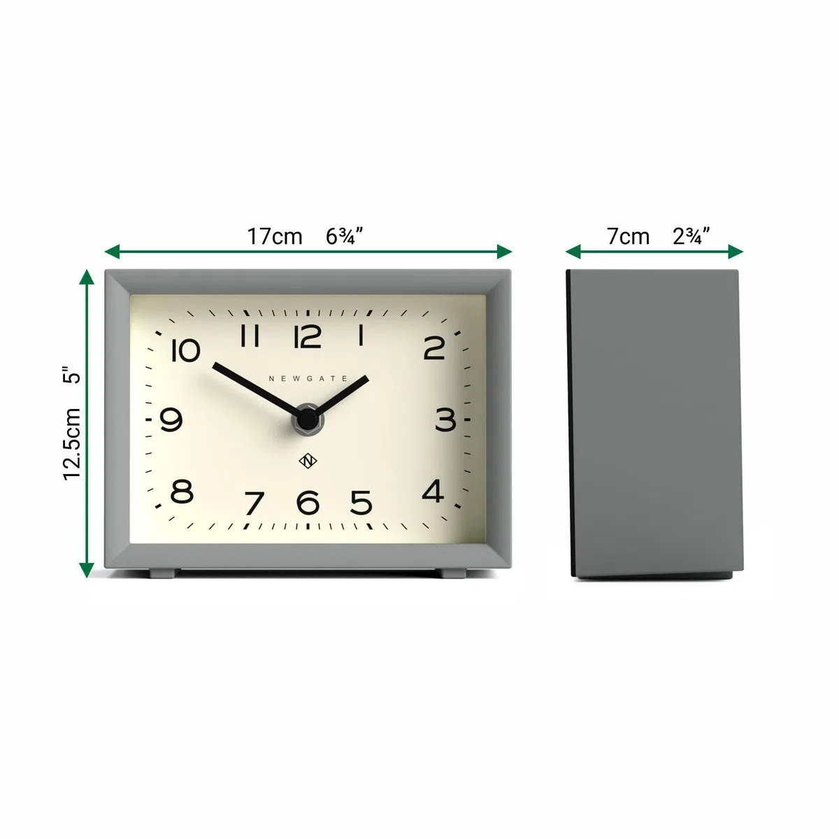 NEWGATE® Henry Reloj de Escritorio | Diseño Rectangular contemporáneo | Gris Elegante | Monjers fáciles de Leer | Estilo Moderno para Escritorio, encimera, estantería o mesilla