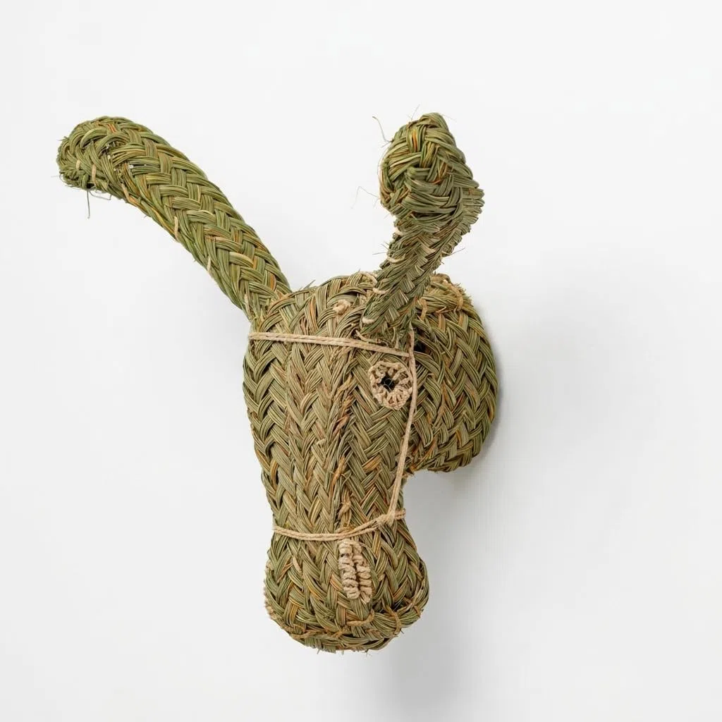 Cabeza de Burro de Esparto, Artesanía Española, Decoración de Pared, 44 cm