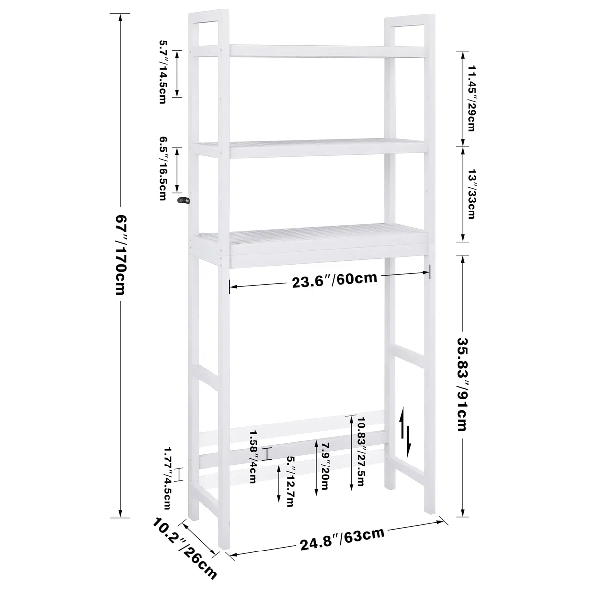 SMIBUY Estante de Almacenamiento para Baño, Estante Organizador de Bambú sobre el Inodoro, Ahorro de Espacio para Inodoro Independiente con Estantes Ajustables de 3 Niveles (Blanco)