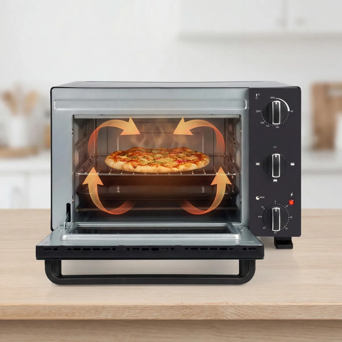 Tristar Horno Mini 20 L, 1300 W, Calor Superior e Inferior, Termostato Ajustable, Temporizador 60 Minutos, Puerta Doble Cristal, Bandeja y Rejilla, OV-3650
