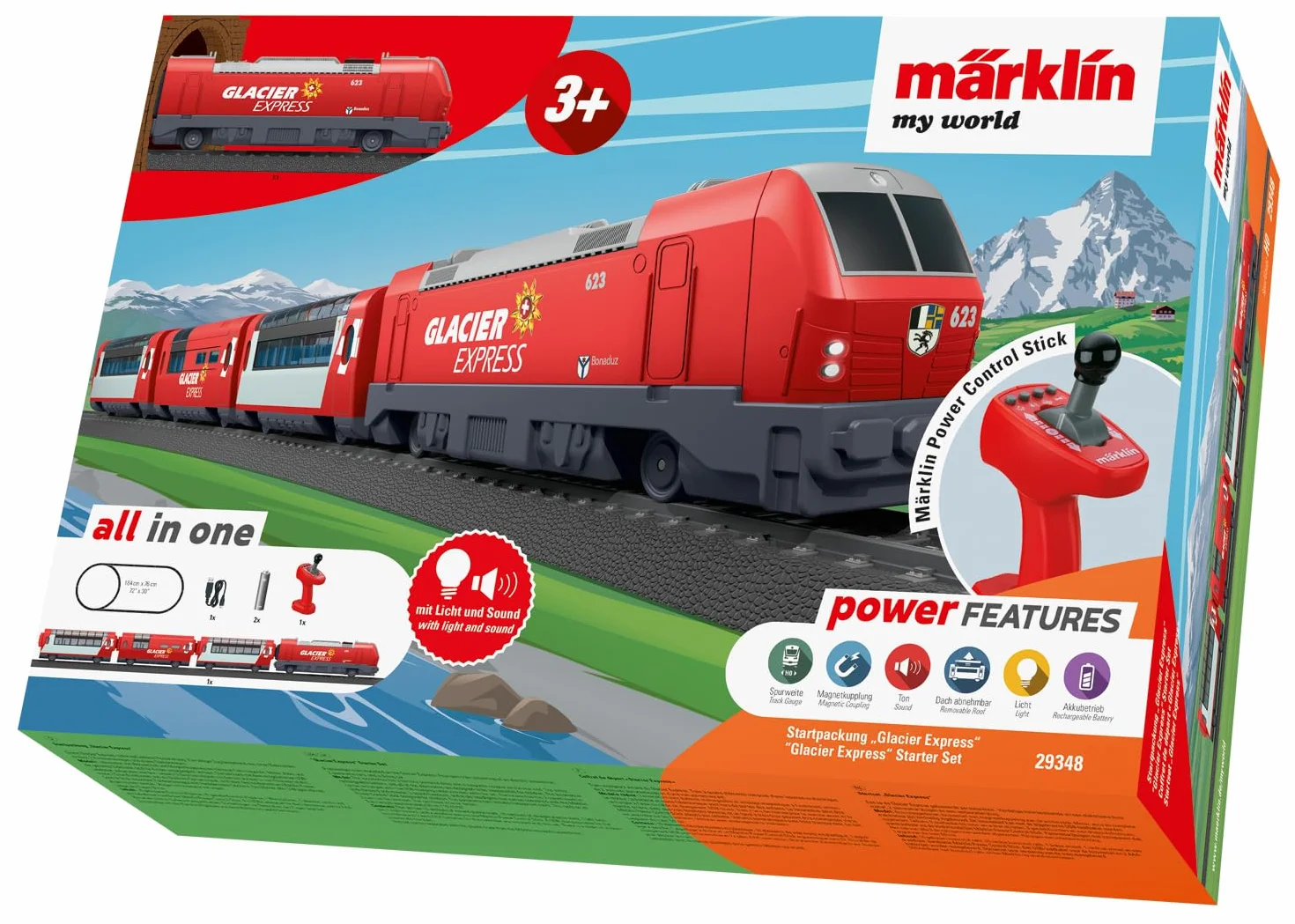 Märklin My World 29348 Glacier Express - Kit de iniciación (Funciona con batería, Cable USB y acoplamientos magnéticos, H0)