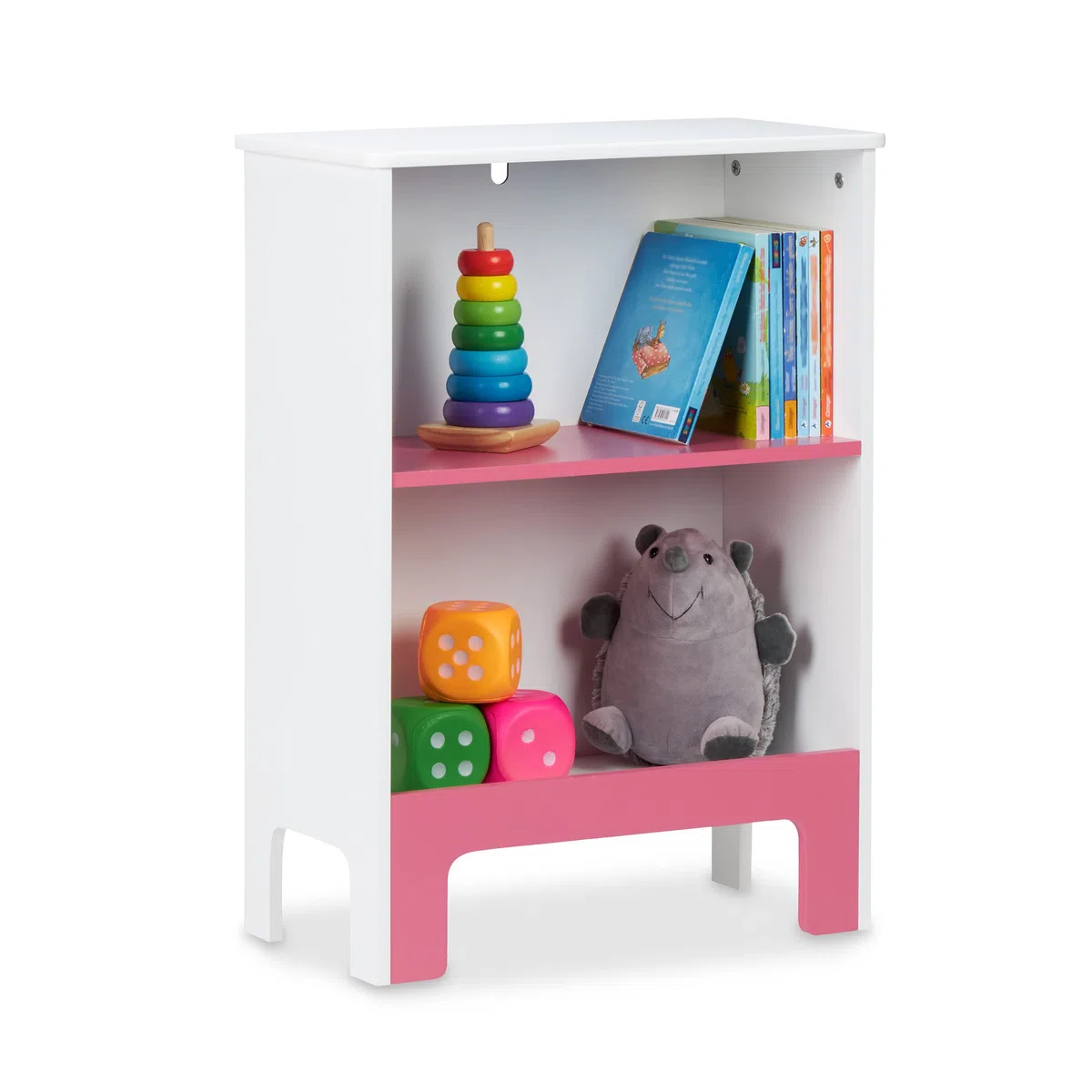 Relaxdays Estantería Infantil 2 Baldas, 66x48x24cm, Organizador Libros y Juguetes, Librería Niños y Niñas, Blanco y Rosa