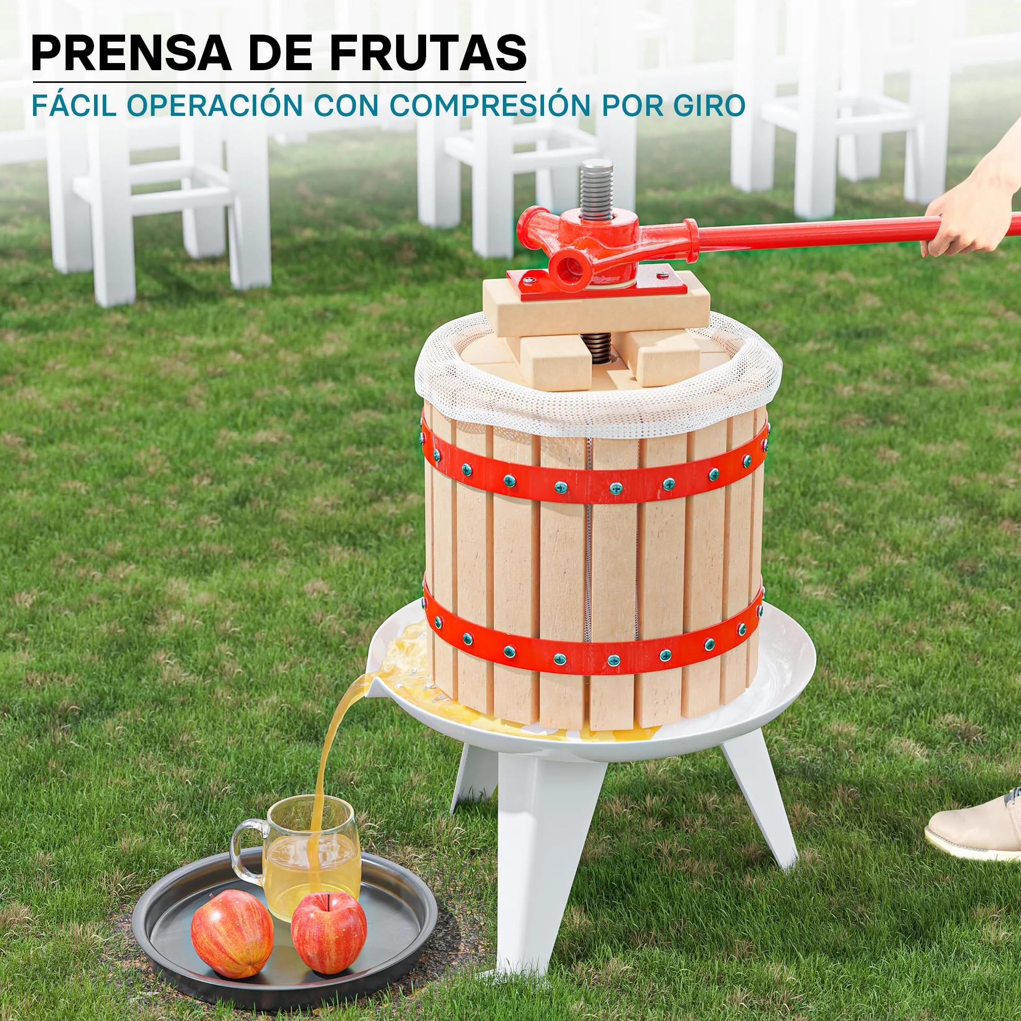 WilTec Prensa en Madera para Frutas, Mosto, Vino, Manzanas con Capacidad de 12 litros con Bolsa para Pulpa