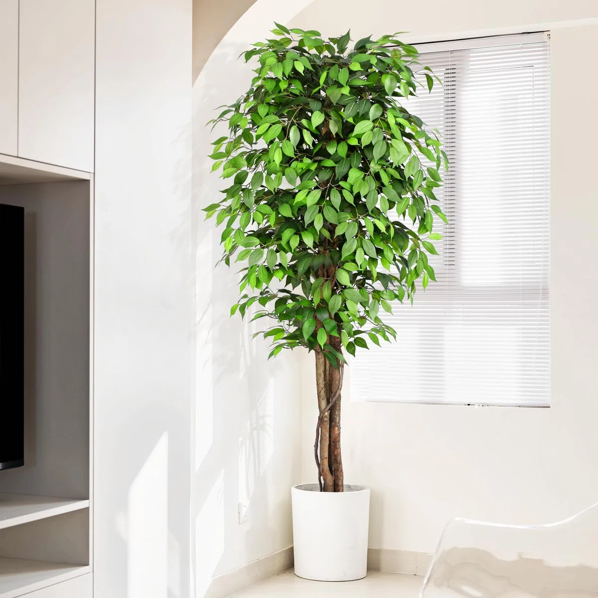 Planta Artificial Ficus 210cm Alta con Tres Varas de Madera Natural, Planta Artificial Grande con 1760 Hojas, Plantas Artificiales Interior Decorativas para Oficina Hogar DEC