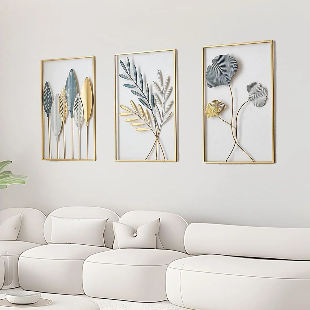 Mocoli DecoracióN De Pared Metal, 3 Piezas Moderno Hojas De Metal DecoracióN De Pared 43x30 Cm DecoracióNs De Pareds Para Dormitorio Sala De Estar