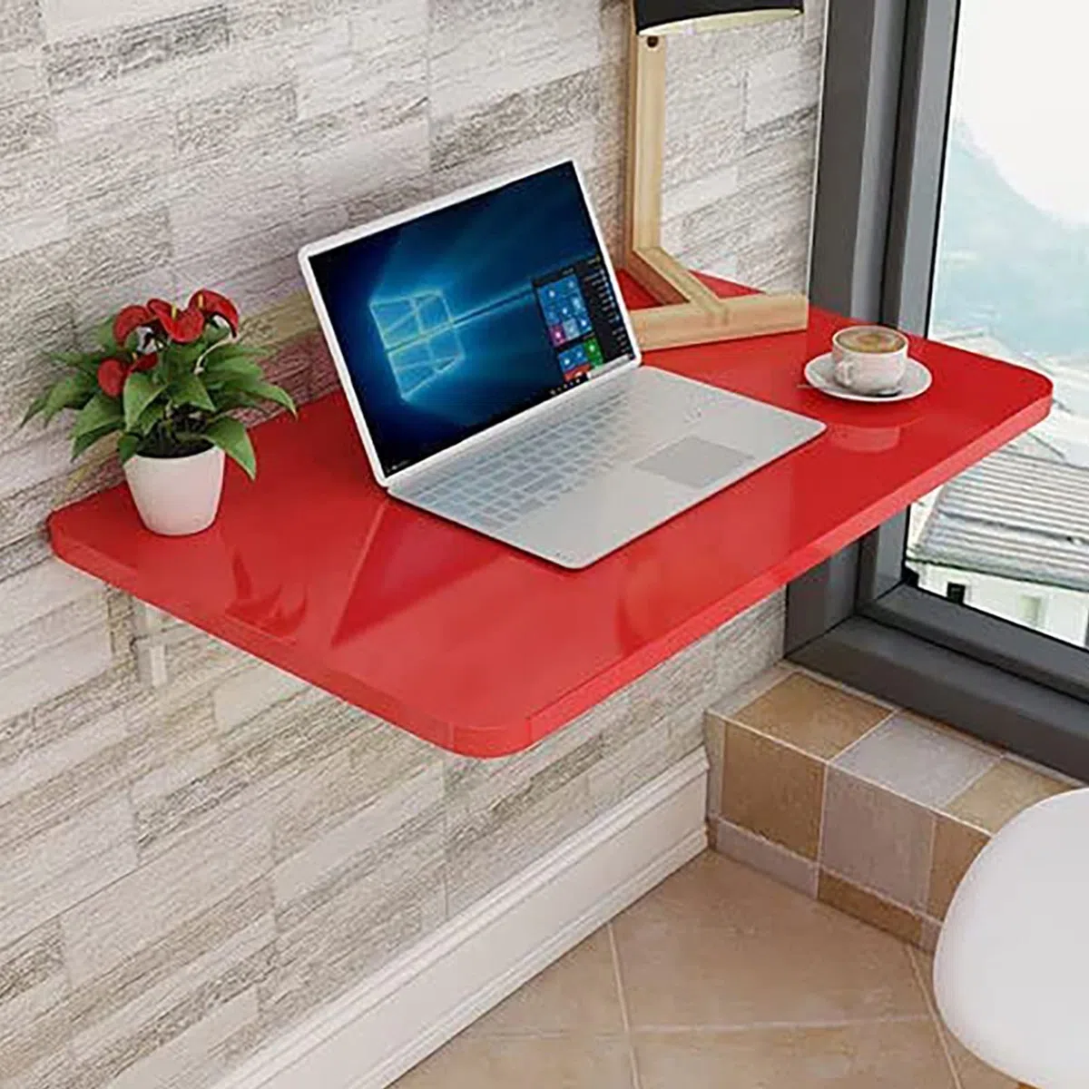 Mesa abatible de Pared - Escritorio Plegable para Comedor, hogar, Oficina y Cocina - Rojo, 100 x 40 cm