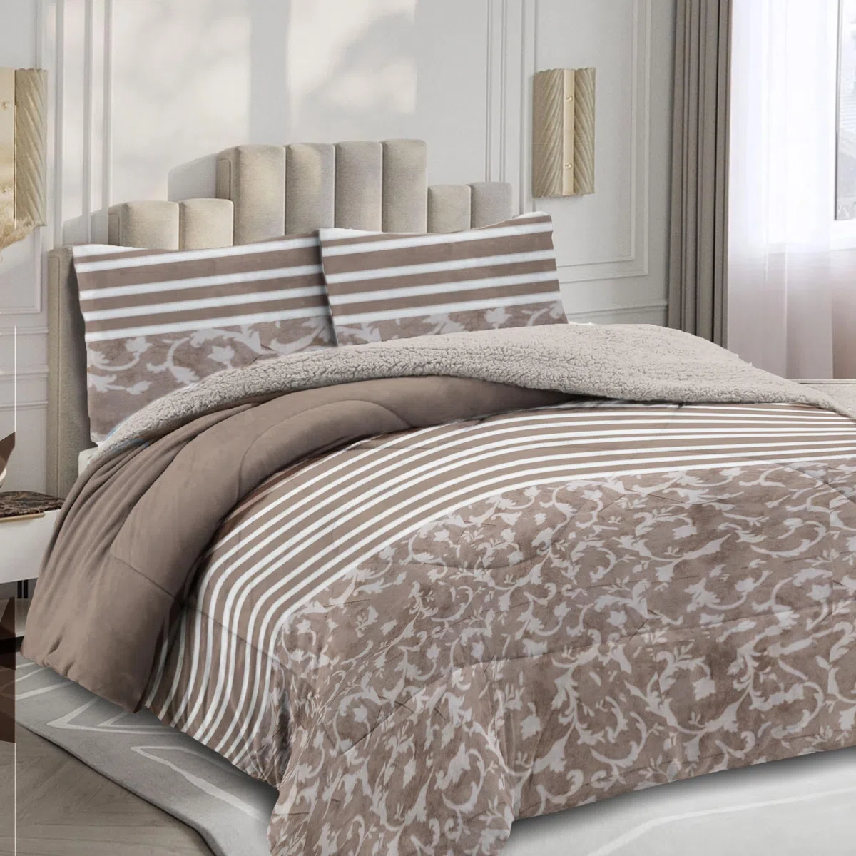 MANEMI Edredón Borrego 180 x 260 cm con 1 Funda de Cojín - Nórdico Invierno Cálido y Suave, Relleno de Micro Fibra Poliéster, Reversible Franle y Sherpa