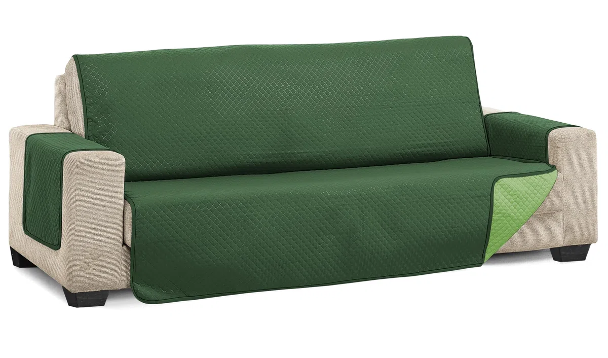 Martina Home Cubre Sofa Acolchado, Verde/Botella, 3 Plazas (Diamond)