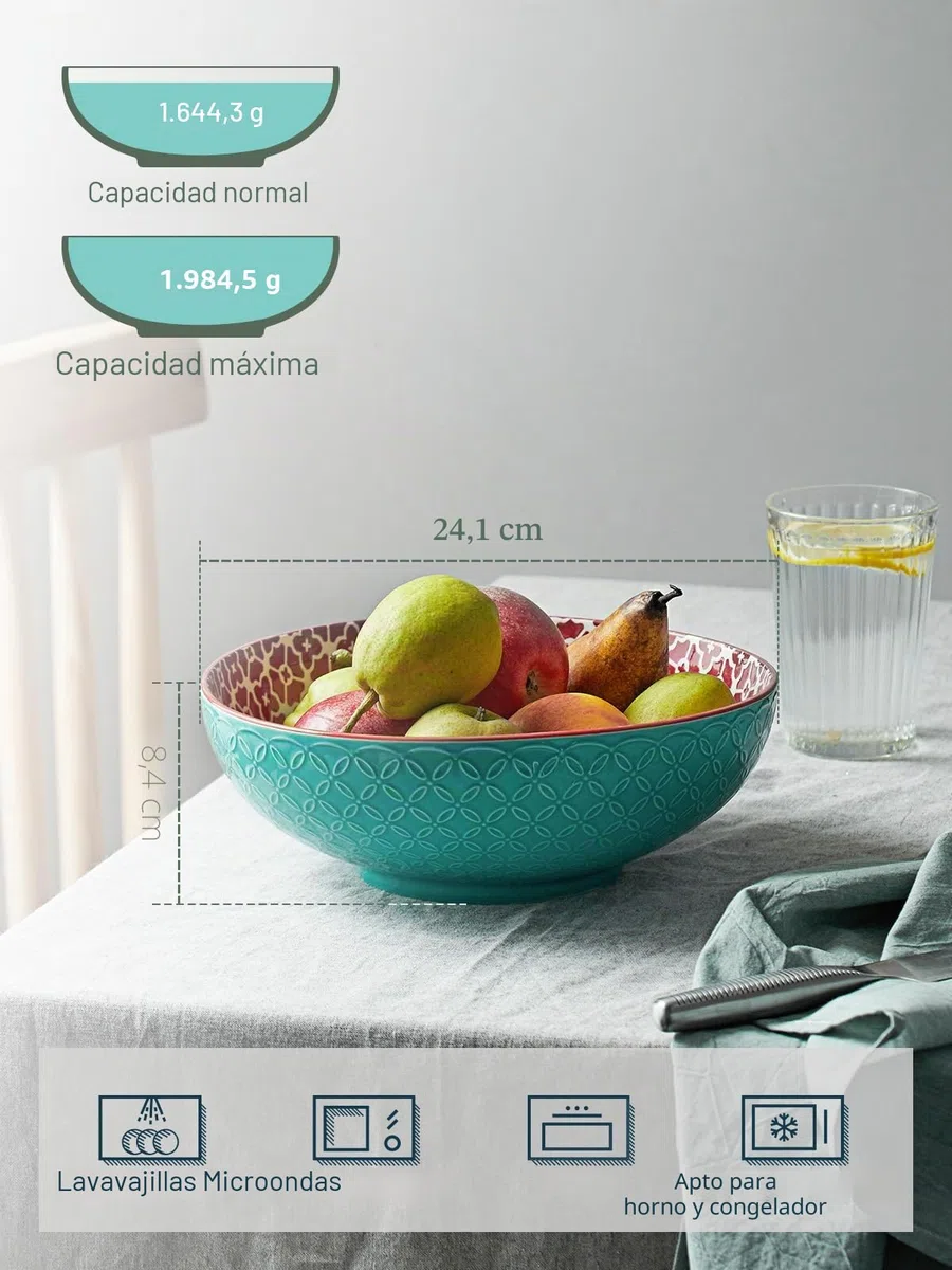 Dowan Cuencos para Servir, Cuencos de Frutas de 24,1 cm, 2000 ml, Cuencos de Ensalada, Juego de 2 Cuencos para Pasta Grandes, Platos para Servir para Entretenimiento, Cuencos Grandes de Colores