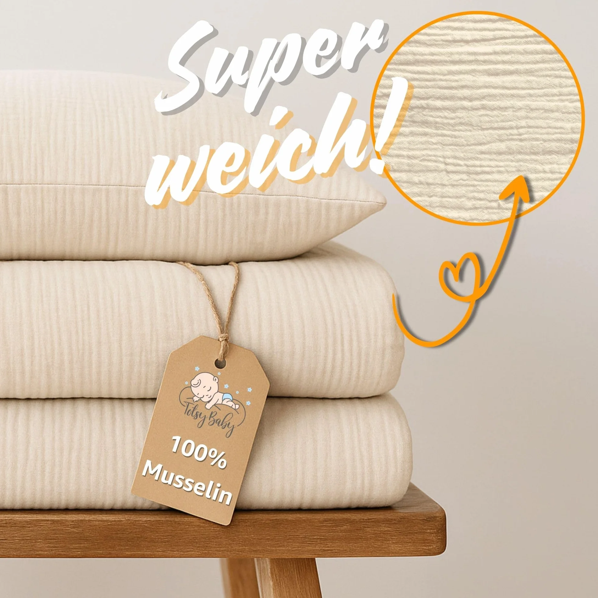 Totsy Baby Muselina Funda nordica Infantil 100x135cm para Cuna 70 - algodón Saco nordico y Cubre de edredon Cama para niños y niñas Juego Fundas para edredón Beige con Almohada 60 x 40 cm Oeko-Tex
