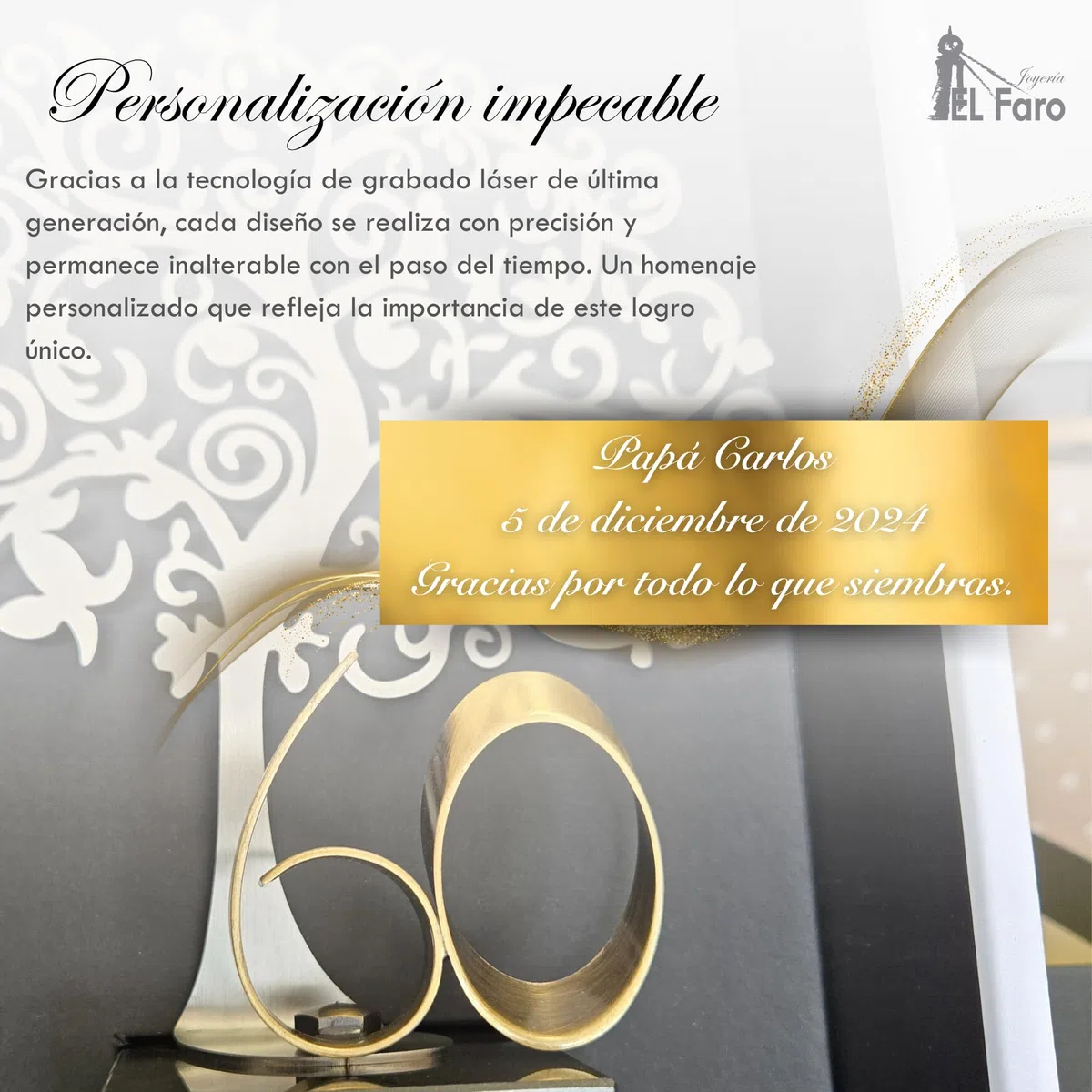JOYERIA EL FARO | Regalo Original de cumpleaños | Placa Conmemorativa Personalizada con Grabado y Estuche Premium | Un Detalle único y Especial (60 cumpleaños)
