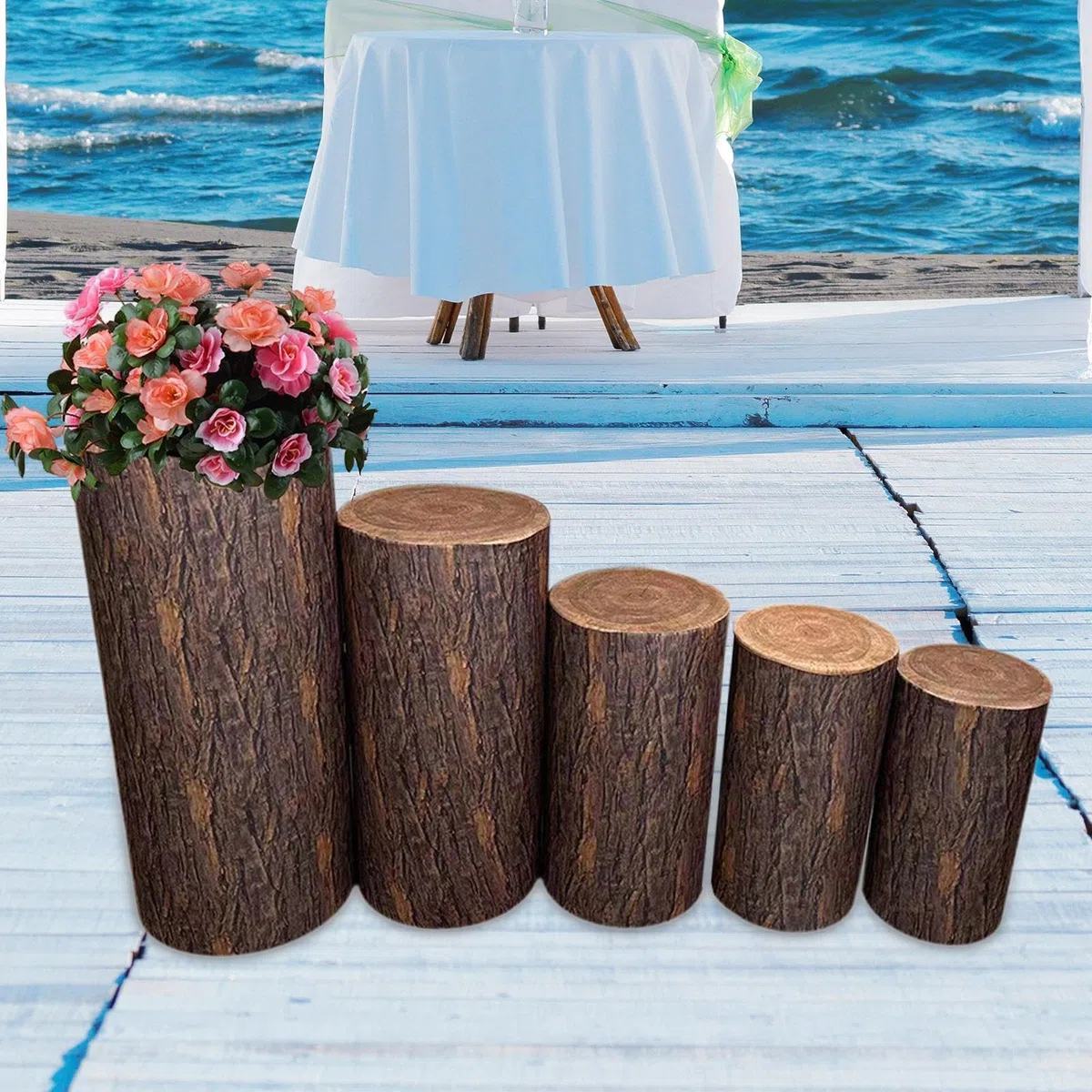 rockible 5 Fundas para Soportes Cilíndricos para Decoración de Bodas Y Fiestas, Grano de Madera