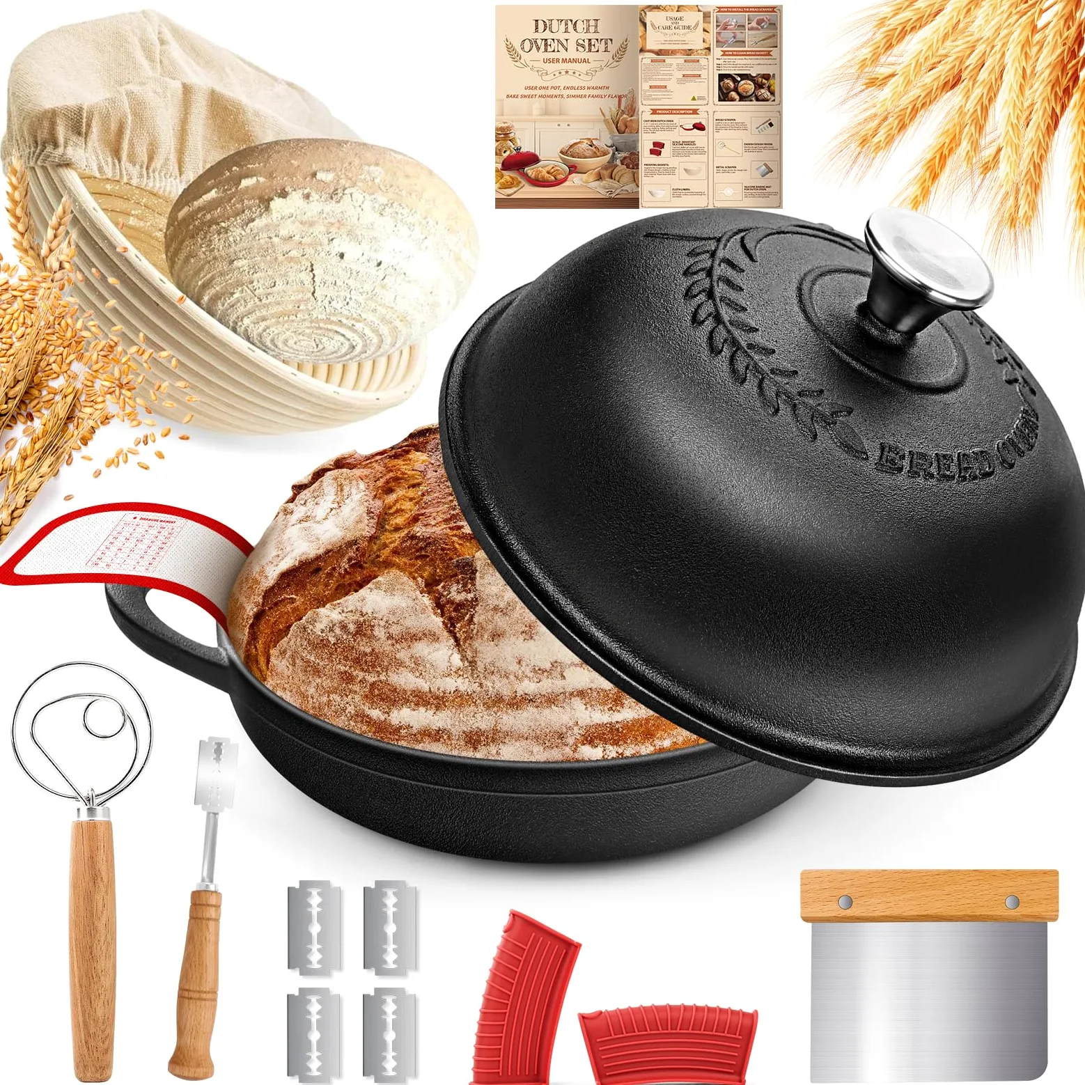 NZQXJXZ Olla de Hierro Fundido,Antiadherente Cacerola Holandesa de con Tapa,Dutch Oven para Pan para Asar-Cocinar Al Horno,Asar,Freír, Guisar,5 Quart