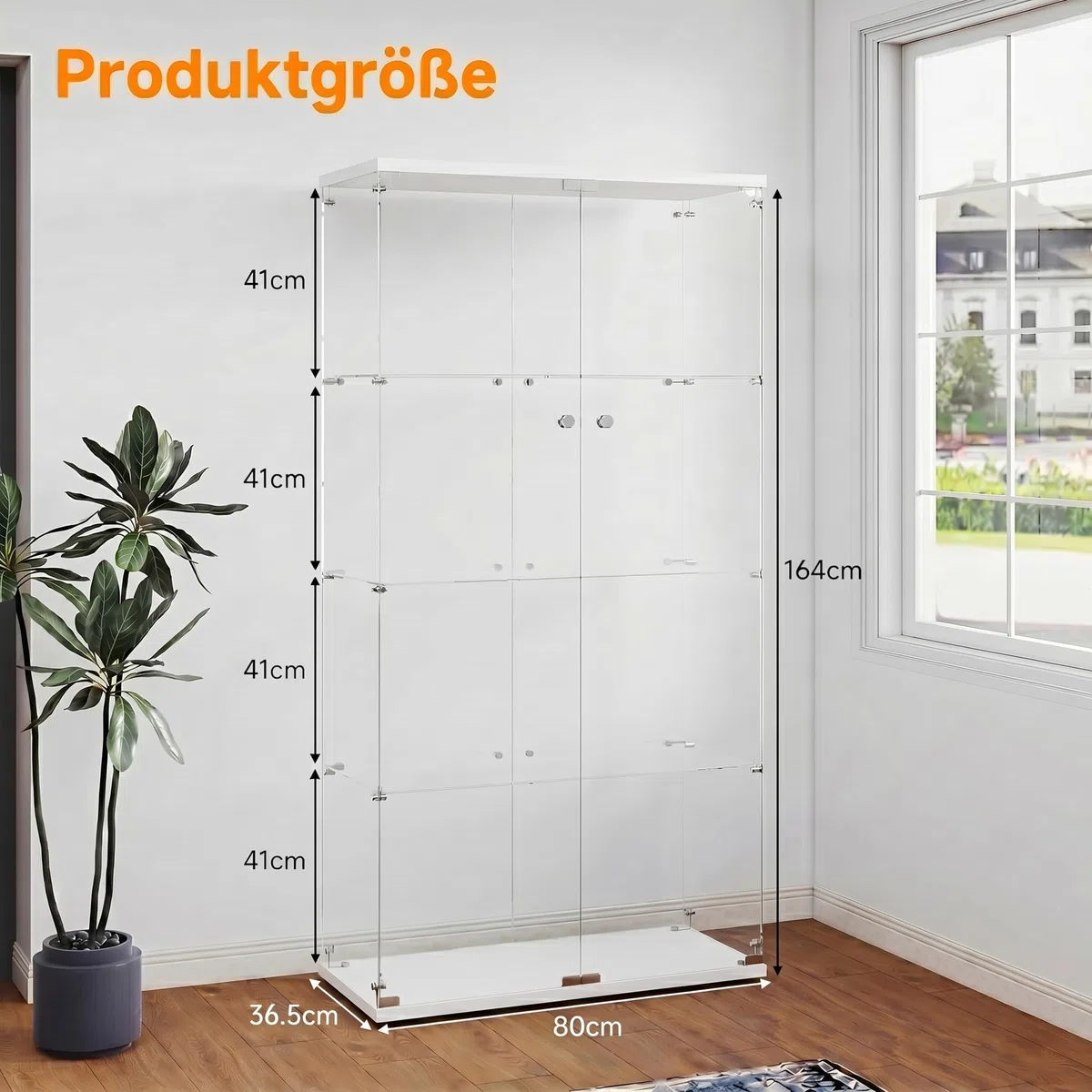 Vitrina De Cristal, Mueble De Colección Transparente, Vitrina Salon, 163x80x35cm, Vitrina Moderna De Pie para Salón, Oficina, Objetos De Colección, Libros, Vino