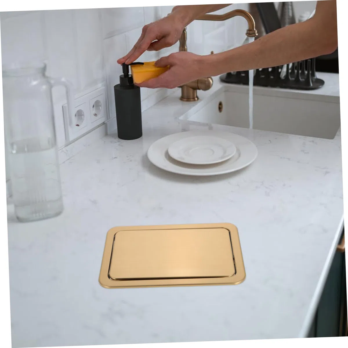 STOBAZA Tapa De Cubo De Basura Empotrada Cubierta De Acero Inoxidable Para Cocina Fácil Mantenimiento