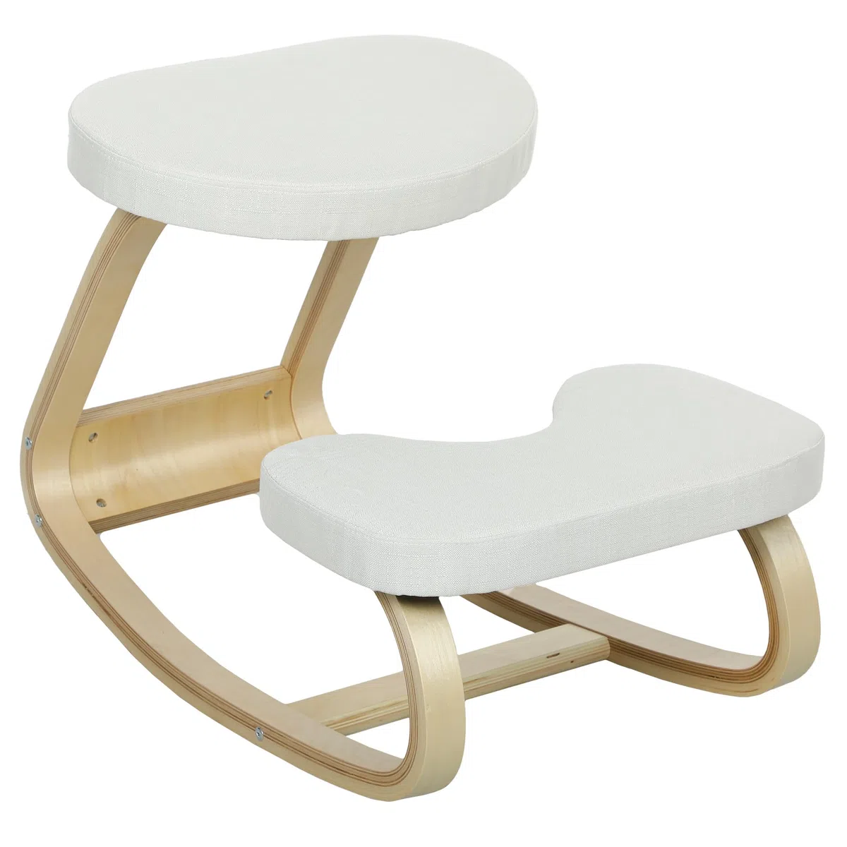 HOMCOM - Asiento de rodillas, asiento ergonómico de madera, mecedora, silla de rodillas, para oficina en casa, mejora la postura, dolor de espalda, crema