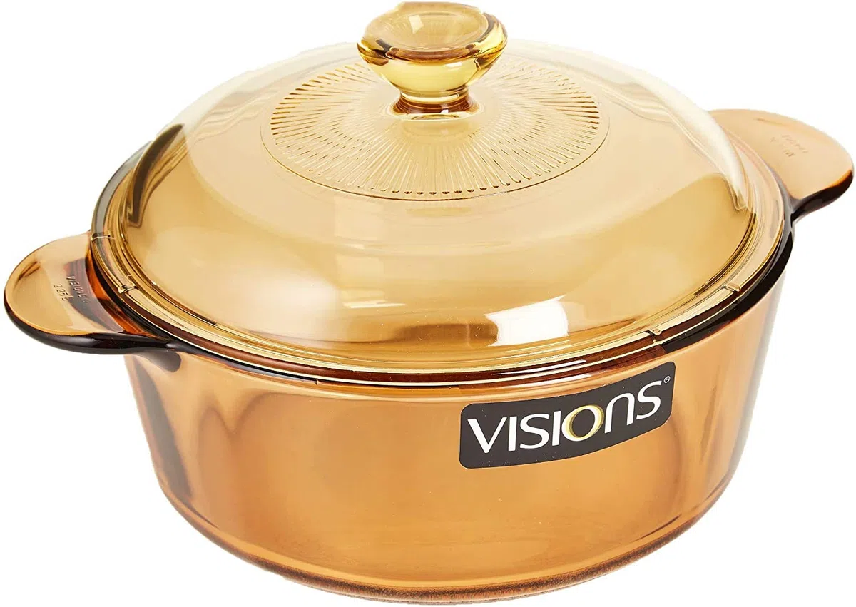Visions - Olla de Vidrio Pyroceram, Modelo Versa, con Tapa de Vidrio y Tapa de plástico, de 1,25 litros, Color marrón