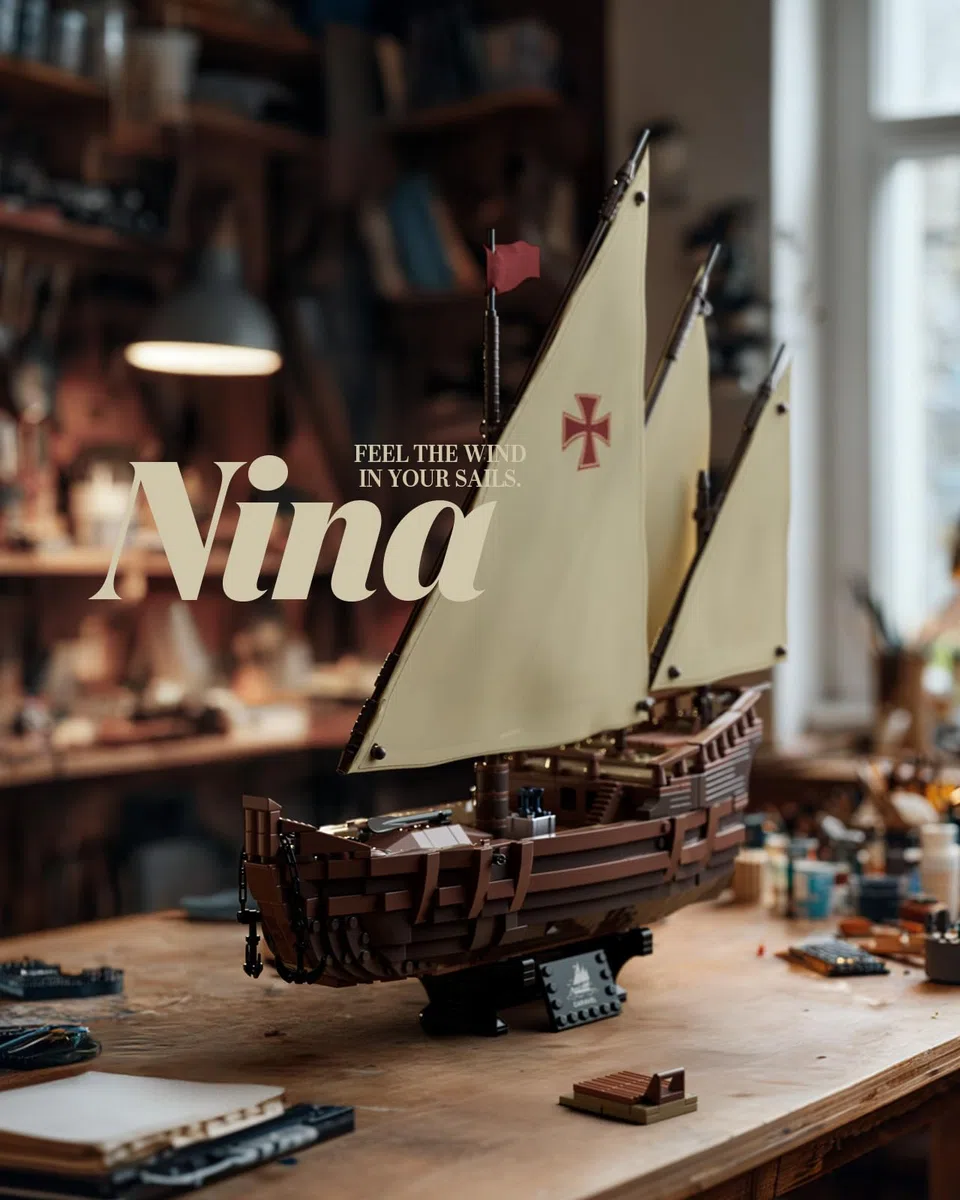 Nifeliz Kit de Construcción de Barco Velero Nina para Adultos, Modelo de Decoración para Hogar u Oficina, Regalo para Aficionados a los Barcos (1.402 Piezas, NF10352)