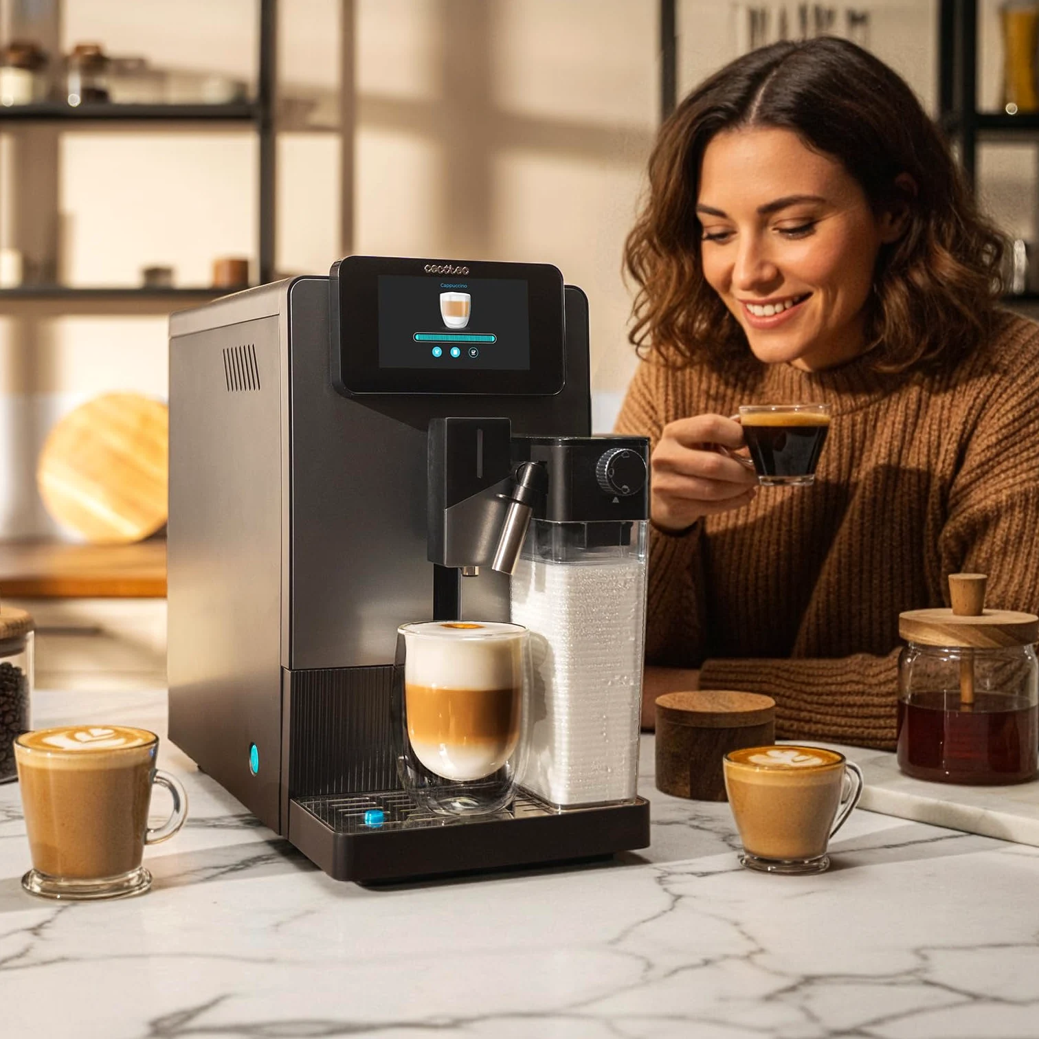 Cecotec Cafetera Express Superautomática Cremmaet Latte Art. 1500W, 19Bares, Thermoblock, 6 Bebidas, Depósito Café 150g, Molinillo Cónico, Limpieza Automática, Depósito Agua 1.1L y Leche 400ml