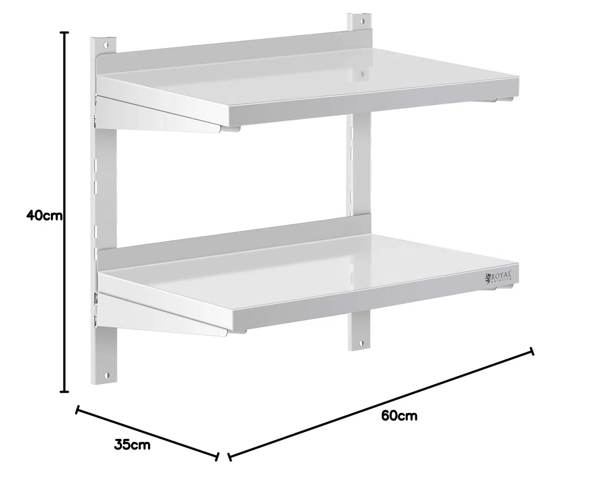 Royal Catering Estante De Pared Metálico Estantería para Cocina RCWR-600.4 (Capacidad: 40 kg, Acero Inoxidable, 2 Baldas, 40 x 60 cm)