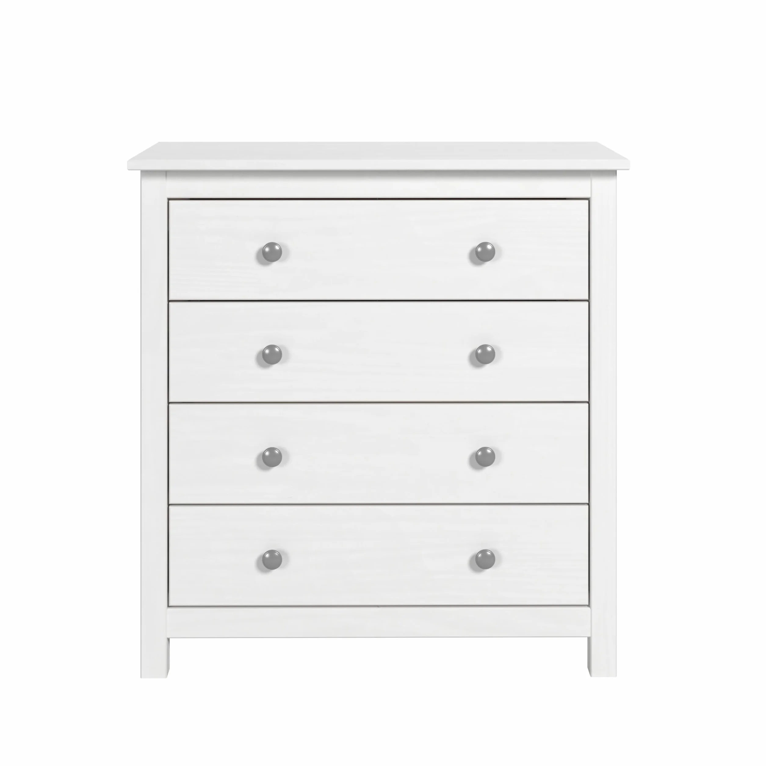 Cómoda Tabac de Madera Maciza de Pino Natural Blanco Lavado – 4 Cajones – Cajonera Dormitorio y Salón – Mueble Auxiliar de Almacenaje – 78,5x75x35 cm – Serie Alme – Robusta y Duradera