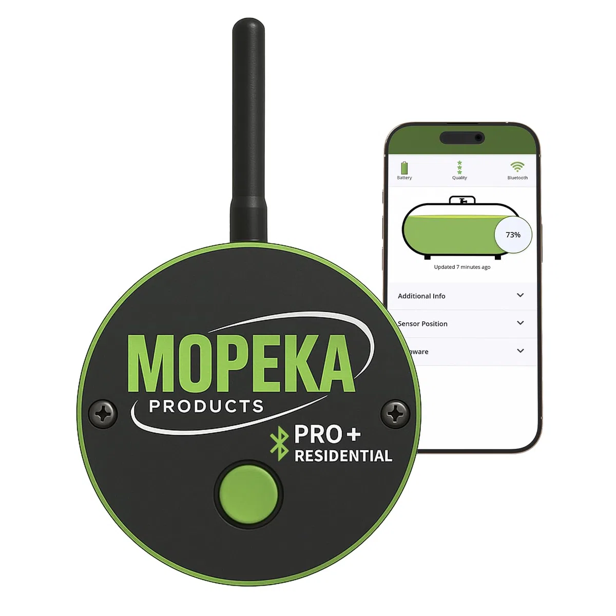 Mopeka PRO+ LR - Monitor inalámbrico de tanque de propano para tanques de GLP residenciales y sobre el suelo, indicador de nivel de tanque de propano, sensor de tanque de propano Bluetooth,