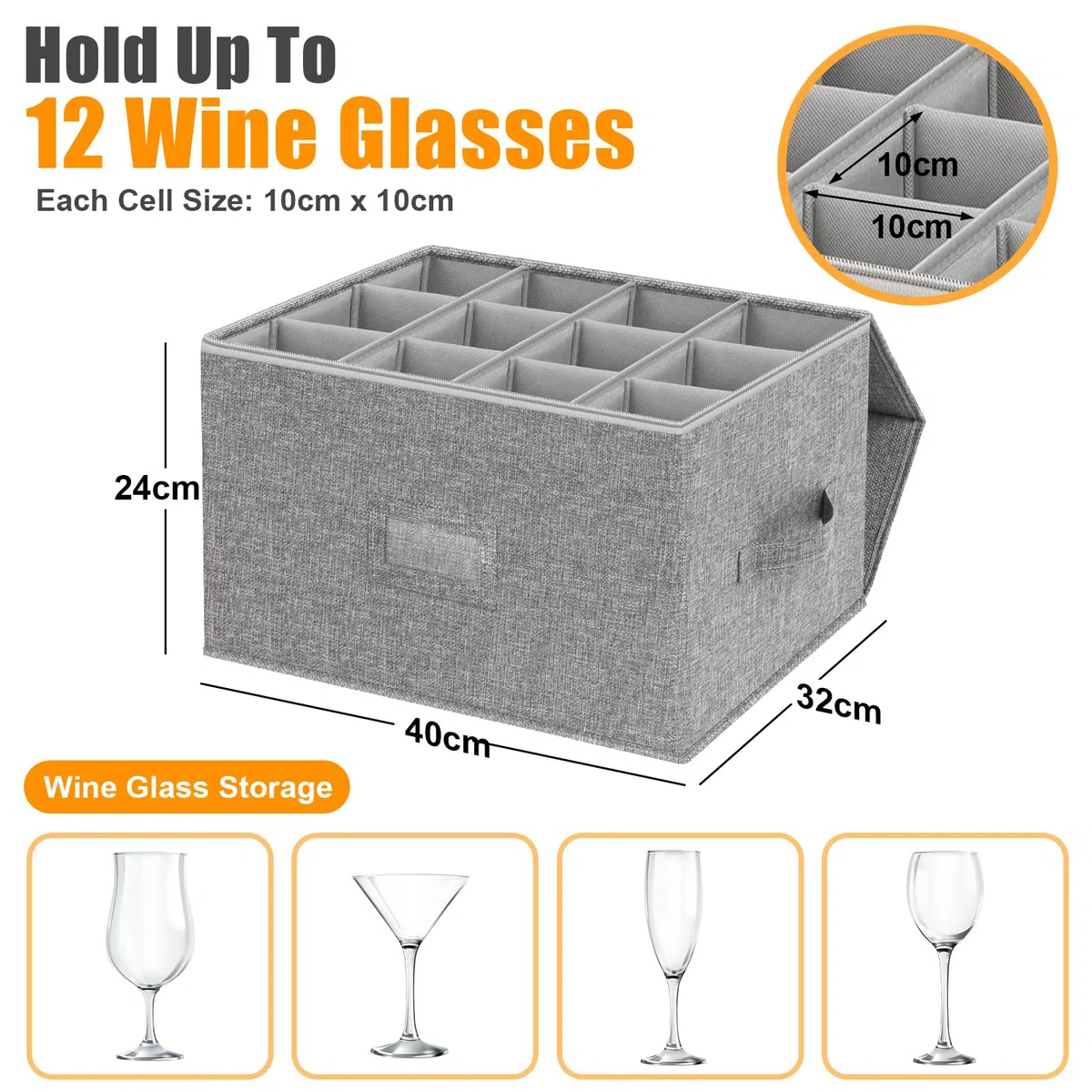 Kukikan Caja de almacenamiento para copas de vino, paquete de 2, cajas apilables con carcasa dura en la parte superior inferior, suministros de mudanza, contenedores de almacenamiento de China para 24