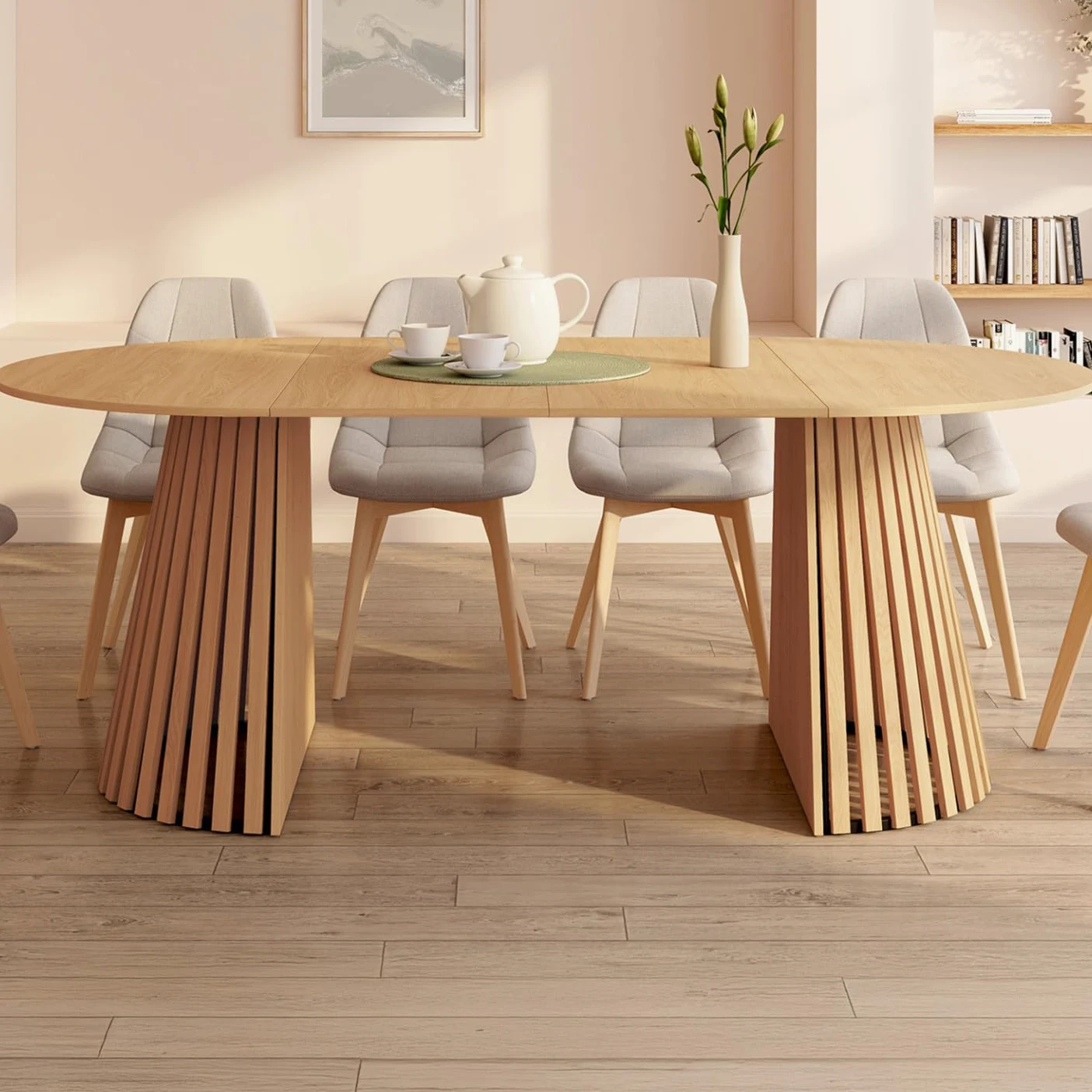 IDMarket – Mesa de comedor extensible redonda Carmen 4-10 personas pie madera 110-200 cm