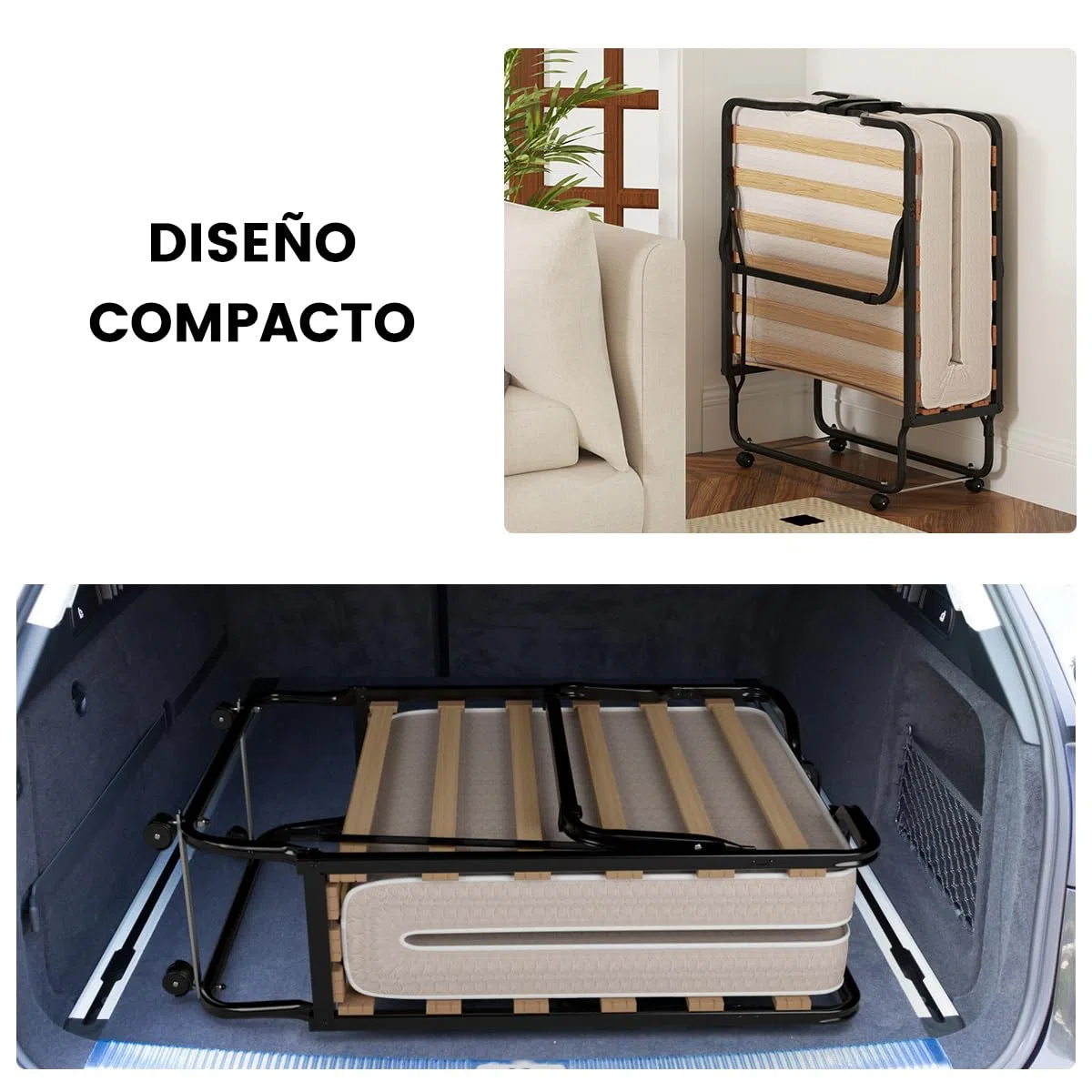 COSTWAY Cama Plegable con Colchón en Memory Foam 80 X 200 cm, Cama Supletoria Plegable con Ruedas para Casa, Acolchado Ondulado con Doble Relleno de Fibra, Ahorra Espacio, (Beige 2)
