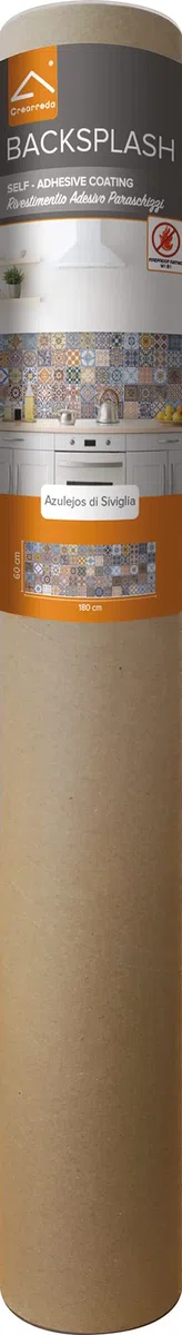 Panel protector antisalpicaduras cocina adhesivo de pared azulejos de Sevilla 260 x 60 cm 100% made in Italy con tinta no tòxica, ignìfuga y resistente al agua