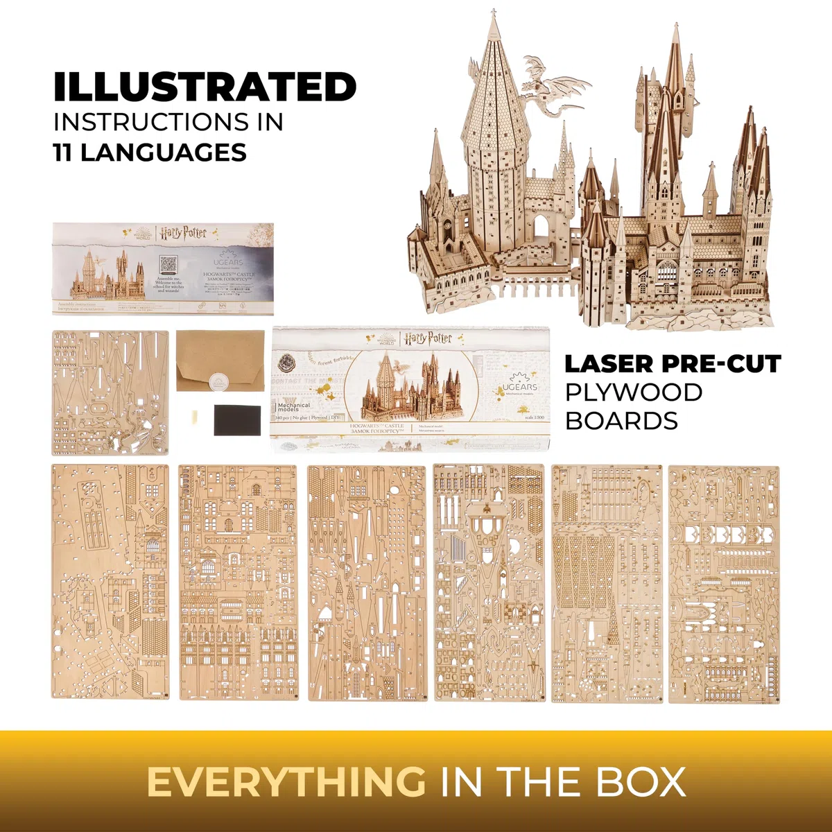 UGEARS Castillo de Hogwarts de Harry Potter - Bloques de Construcción y Rompecabezas de Madera para Adultos y Adolescentes