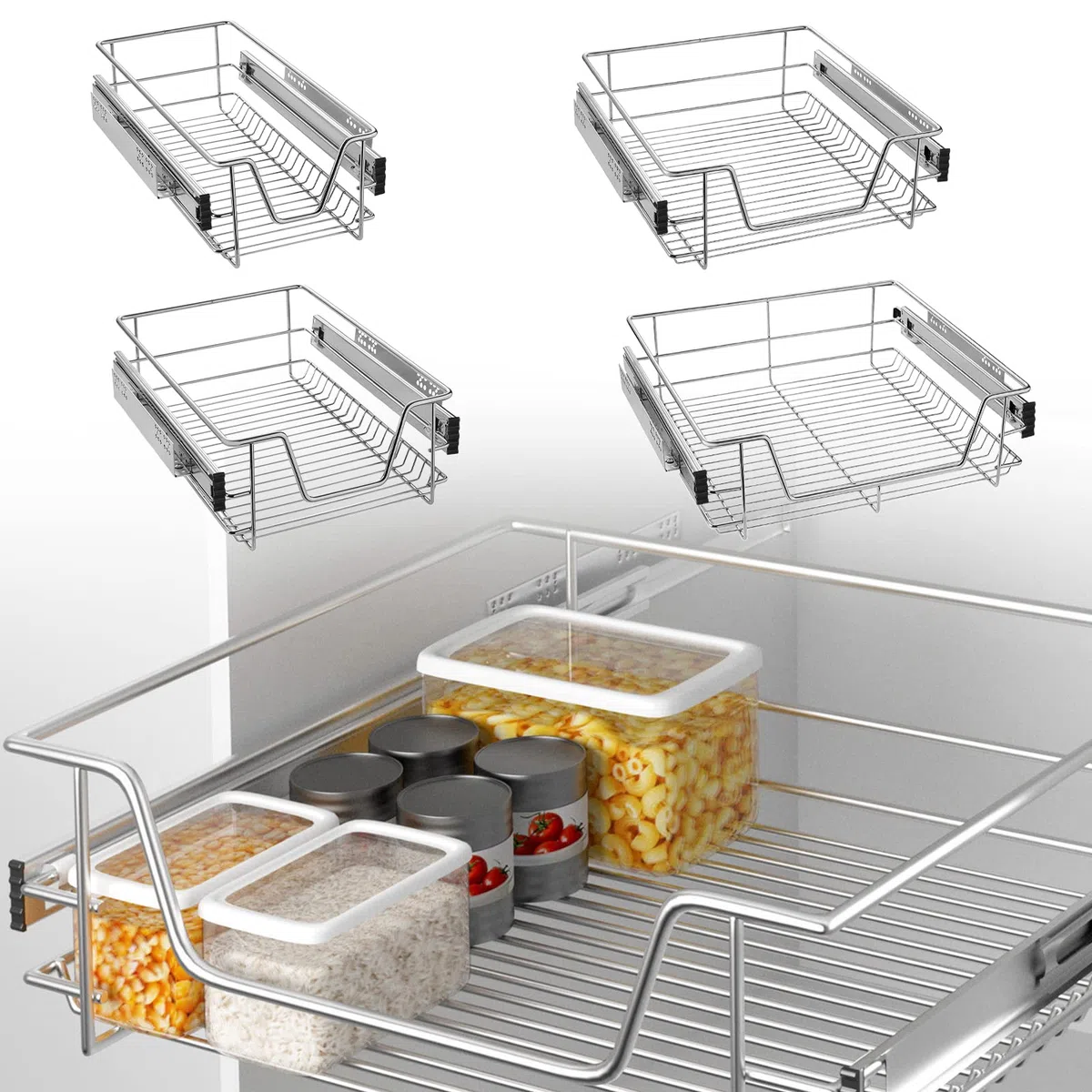Froadp Cajón Telescópico de Cocina, Estante Extraíble, Armario de Dormitorio, Almacenamiento Completo (40 cm, 4 Piezas/Juego)