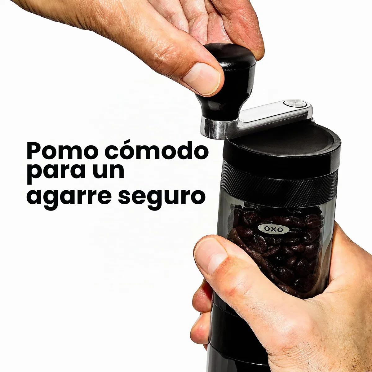 OXO Brew Molinillo de café manual – rebabas cónicas de acero inoxidable, 40 configuraciones de molienda, compacto y portátil, mango cómodo, tolva de fácil llenado