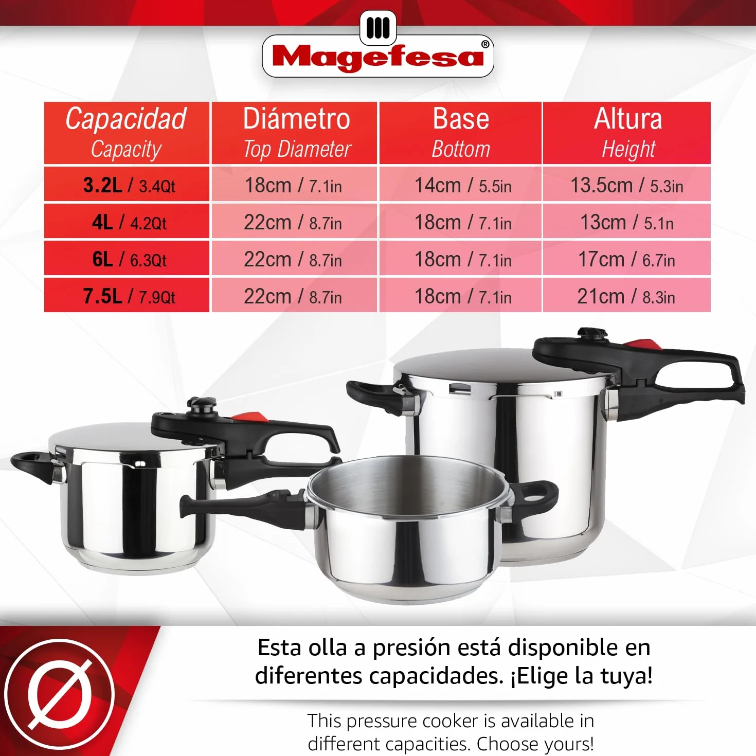 Magefesa Practika Plus - Olla Express Rápida 7.5L, Acero Inoxidable 18/10, Sensor de Presión, Inducción, Ahorro Energético, Cocina Sana, Cierre Fácil