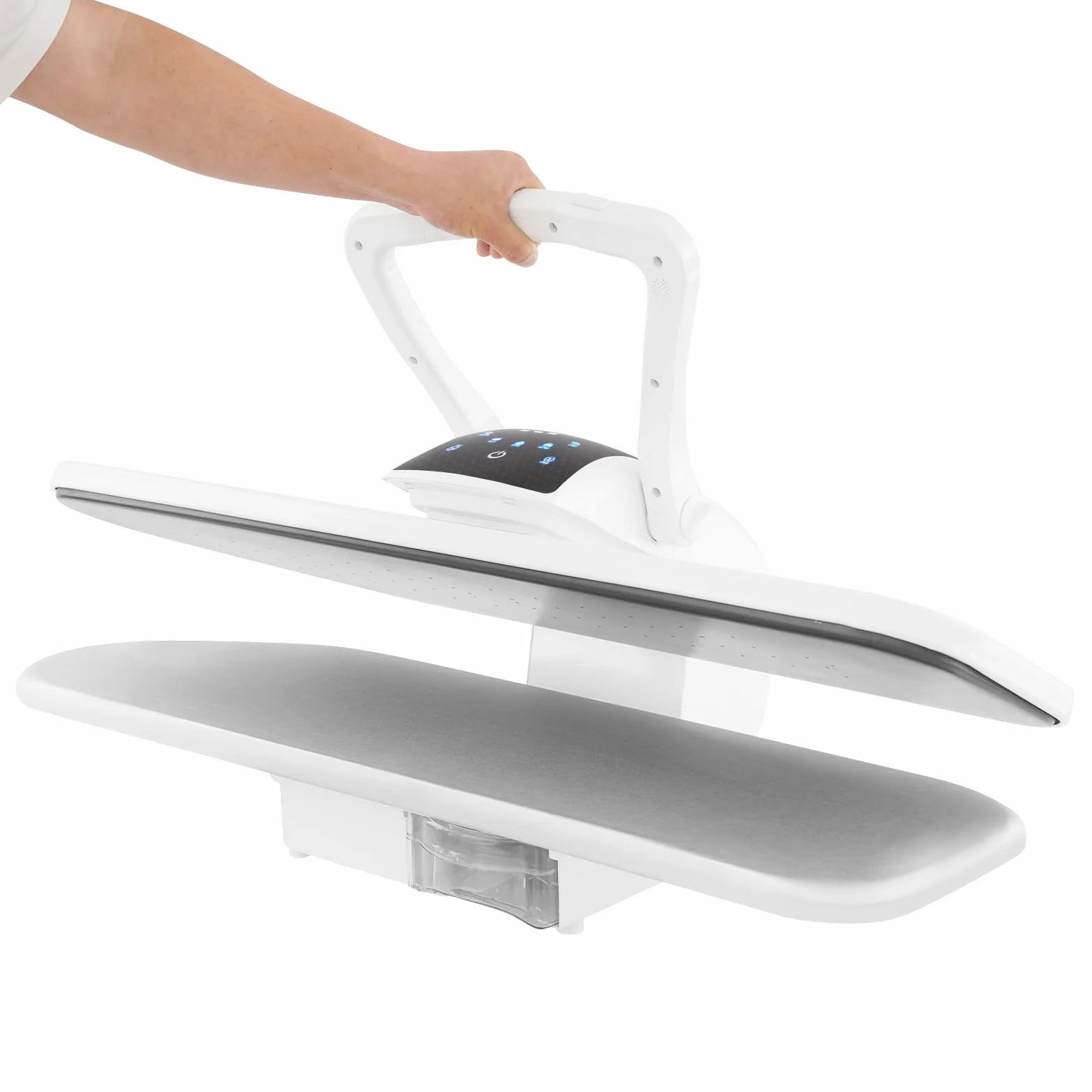 Plancha de vapor, prensa de vapor inteligente, estación de planchado con depósito de agua de 1000 ml para ropa del hogar sobre mesa, control de temperatura, nailon, seda (blanco)