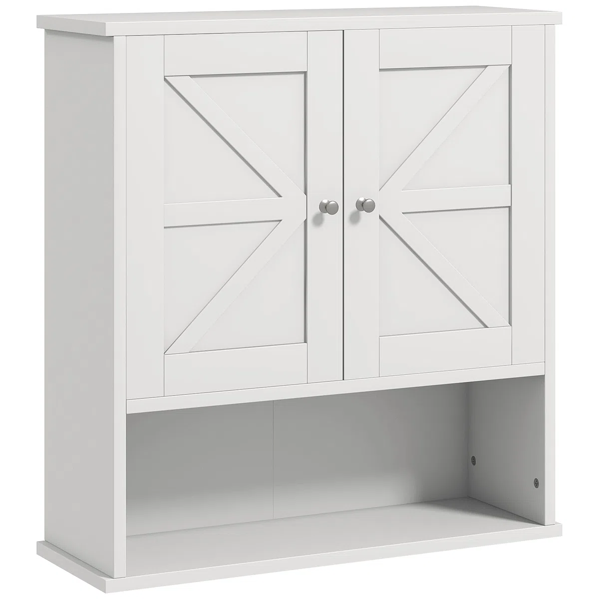kleankin Armario de Baño de Pared, Mueble de Baño Colgar Rústico con Compartimento, Estante Ajustable, 2 Puertas, para Cocina, Lavadero, sobre el Inodoro, Blanco