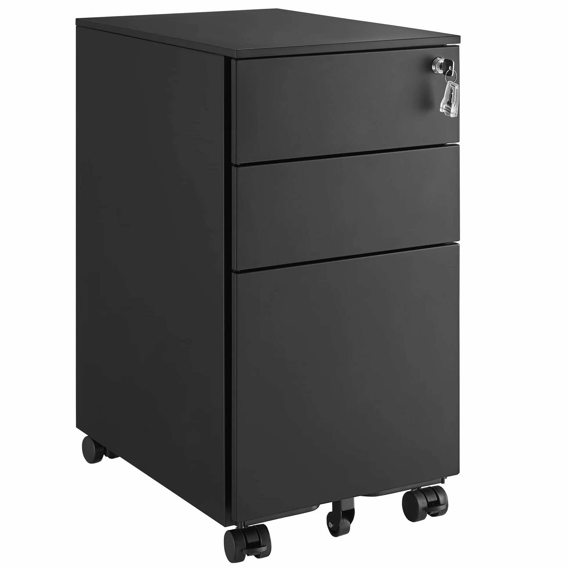 SONGMICS Archivador móvil, Cajonera de Oficina con Ruedas y Cerradura, para A4, Documentos, Carpetas de Archivo, Negro OFC031B01