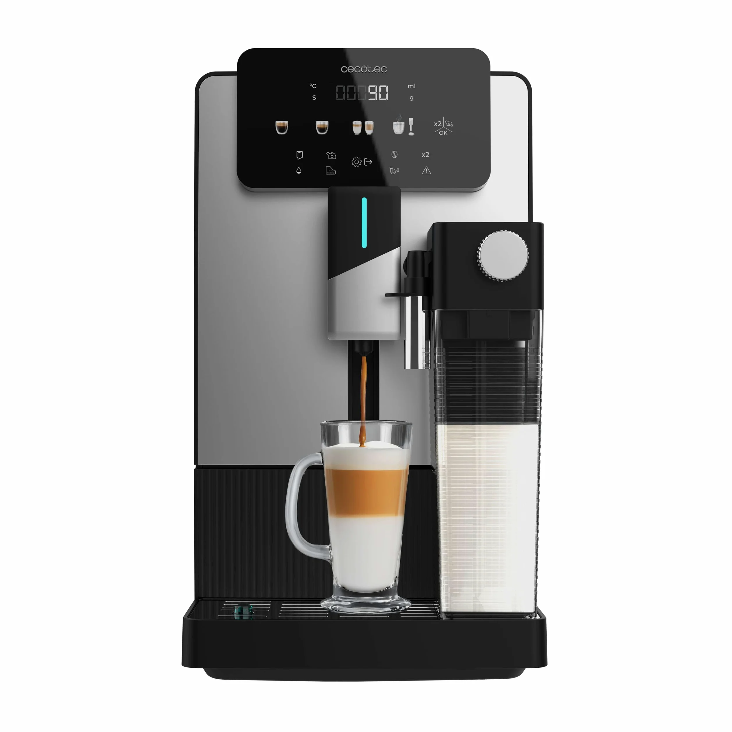 Cecotec Cafetera Express Superautomática Cremmaet Latte Art. 1500W, 19Bares, Thermoblock, 6 Bebidas, Depósito Café 150g, Molinillo Cónico, Limpieza Automática, Depósito Agua 1.1L y Leche 400ml