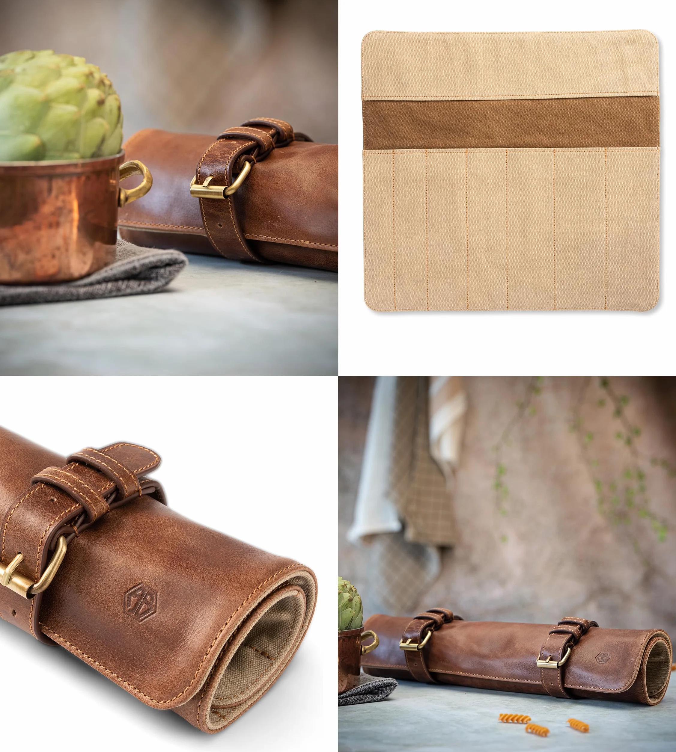 Angus Stoke Bolsa de Cuero para Cuchillos de Chef | Gran Rollo para Cocina Con Bolsillo Adicional y Cremallera | Sören, Caoba, Duży