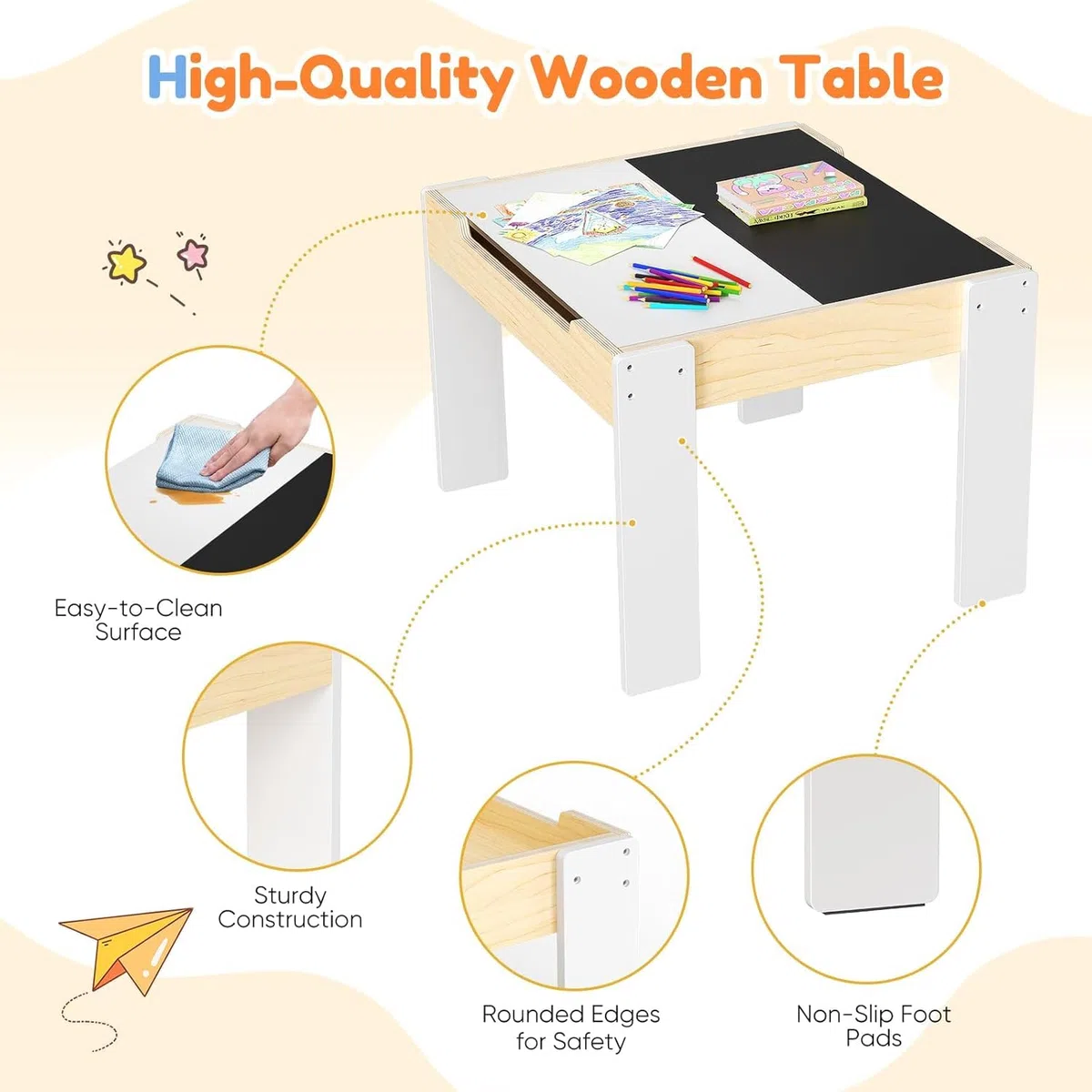 Conjunto de mesa y silla para niños, mesa y silla para leer comer jugar y jugar y jugar fácil de montar con bandeja reversible y extraíble y espacio de almacenamiento para niños de 1 a 3 años