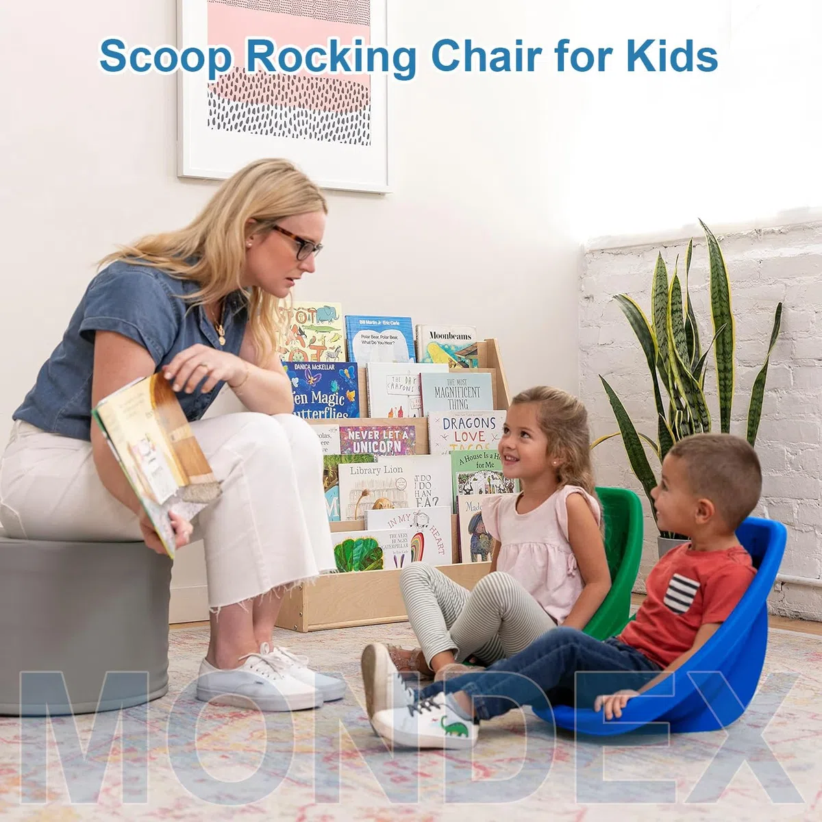 Silla de piso para niños con respaldo, mecedora guardería con equilibrio sensorial para autismo, silla de lectura portátil para interiores y exteriores, silla de plástico oscilante para niños,Amarillo