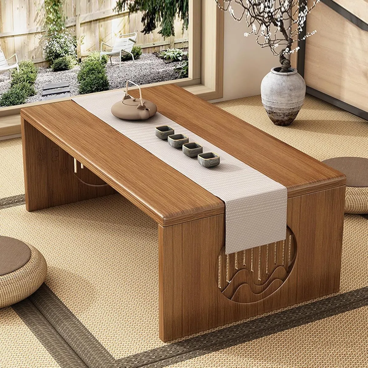 Mesa plegable japonesa, mesa de meditación de bambú para sentarse en el suelo, mesa de té portátil para sala de estar, comedor, decoración del hogar