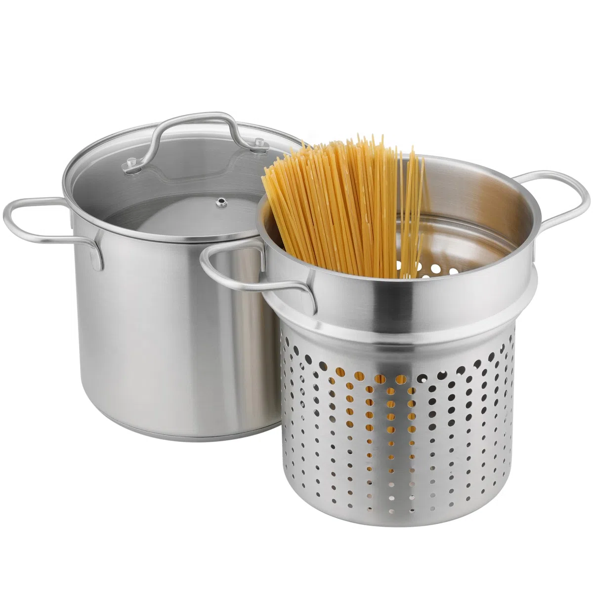 Navaris Olla de acero inoxidable para pasta y verduras, 5.7 L (6.1 cuartos de galón) – Maceta versátil – Apto para inducción, gas, eléctrico y horno – Lavavajillas