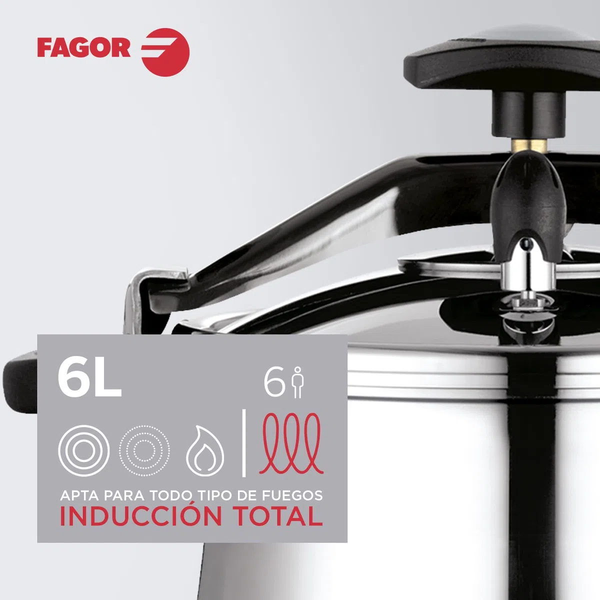 Fagor Clasica - Olla Express Rápida Tradicional 6L, Acero Inoxidable 18/10, Todo Tipo de Cocinas, Inducción, Mango Ergonómico, Fondo Termo-Difusor
