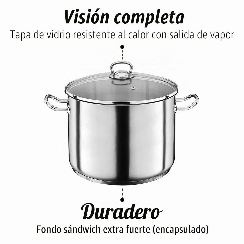GSW 643450 - Olla grande profesional con tapa de cristal 28 x 19 cm / aprox. 12,0 L, de acero inoxidable, plateada, 42 x 29,5 x 20,5 cm, 2 unidades