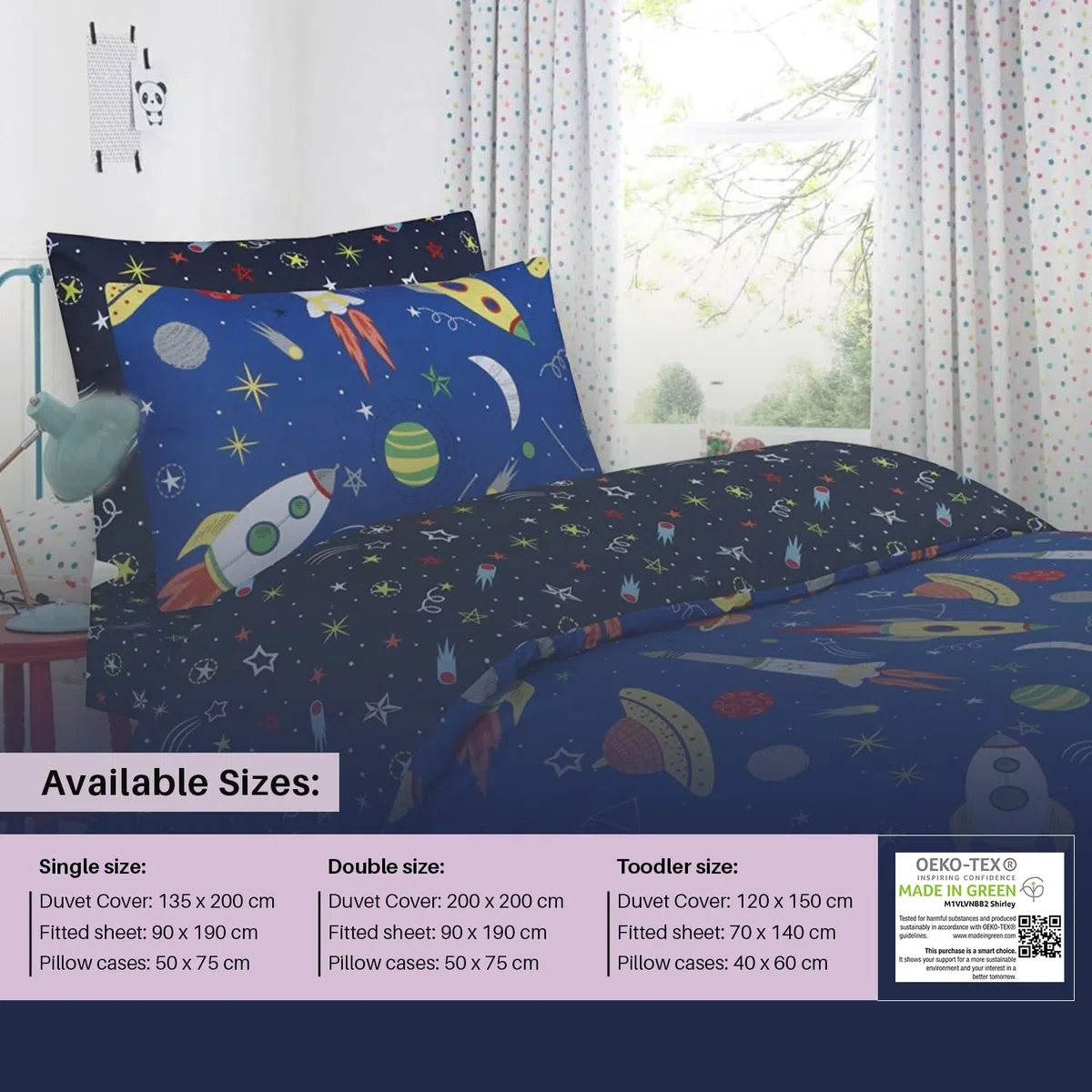 Indus Textiles Juego completo de funda de edredón para niños y niños, sábana bajera ajustable y fundas de almohada a juego, 100% algodón suave, reversible, azul espacial, juego completo individual
